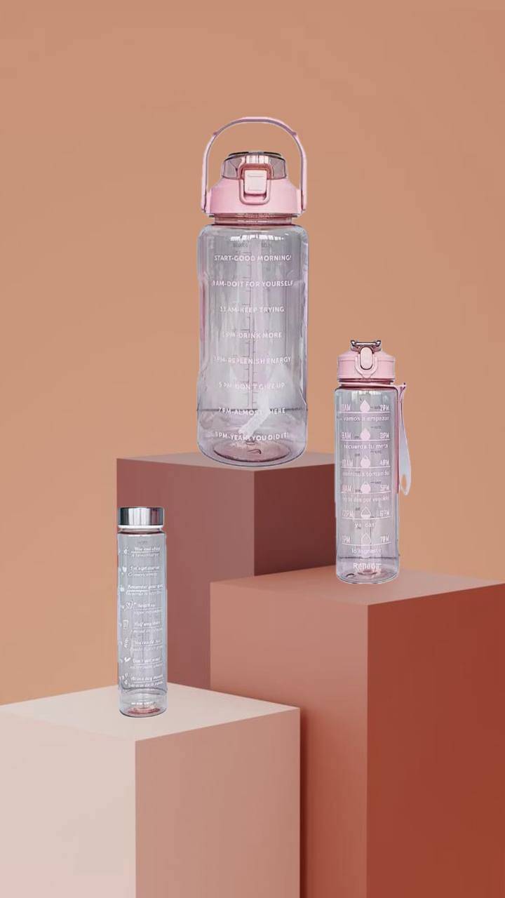 MOONVILLA 3 Pcs Motivational Sipper Water bottle Set Multicolor Plastic Water Bottle 2000 mL ( Set of 3 ) MOONVILLA 3 Pcs Motivational Sipper Water bottle Set Multicolor Plastic Water Bottle 2000 mL ( Set of 3 )