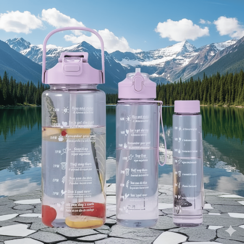 MOONVILLA 3 Pcs Motivational Sipper Water bottle Set Multicolor Plastic Water Bottle 2000 mL ( Set of 3 ) MOONVILLA 3 Pcs Motivational Sipper Water bottle Set Multicolor Plastic Water Bottle 2000 mL ( Set of 3 )