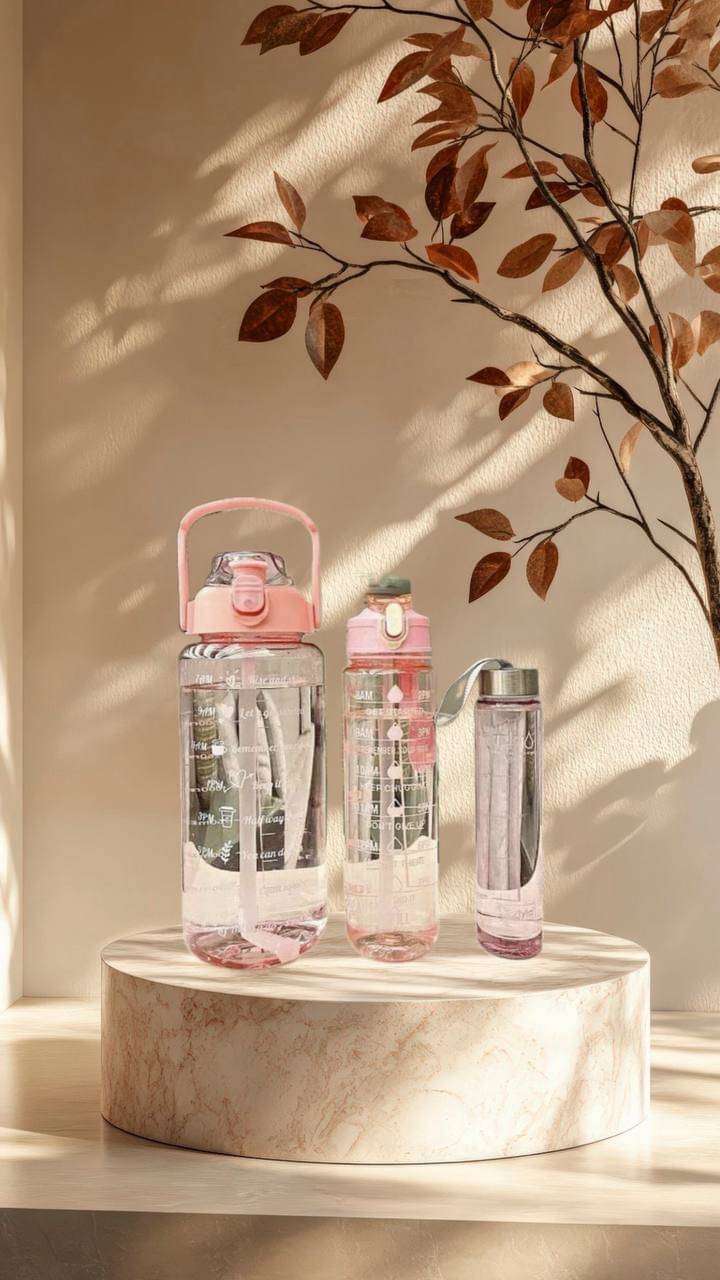     			MOONVILLA 3 Pcs Motivational Sipper Water bottle Set Multicolor Plastic Water Bottle 2000 mL ( Set of 3 )