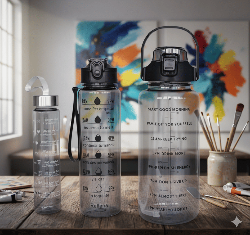 MOONVILLA 3 Pcs Motivational Sipper Water bottle Set Multicolor Plastic Water Bottle 2000 mL ( Set of 3 )     			MOONVILLA 3 Pcs Motivational Sipper Water bottle Set Multicolor Plastic Water Bottle 2000 mL ( Set of 3 )