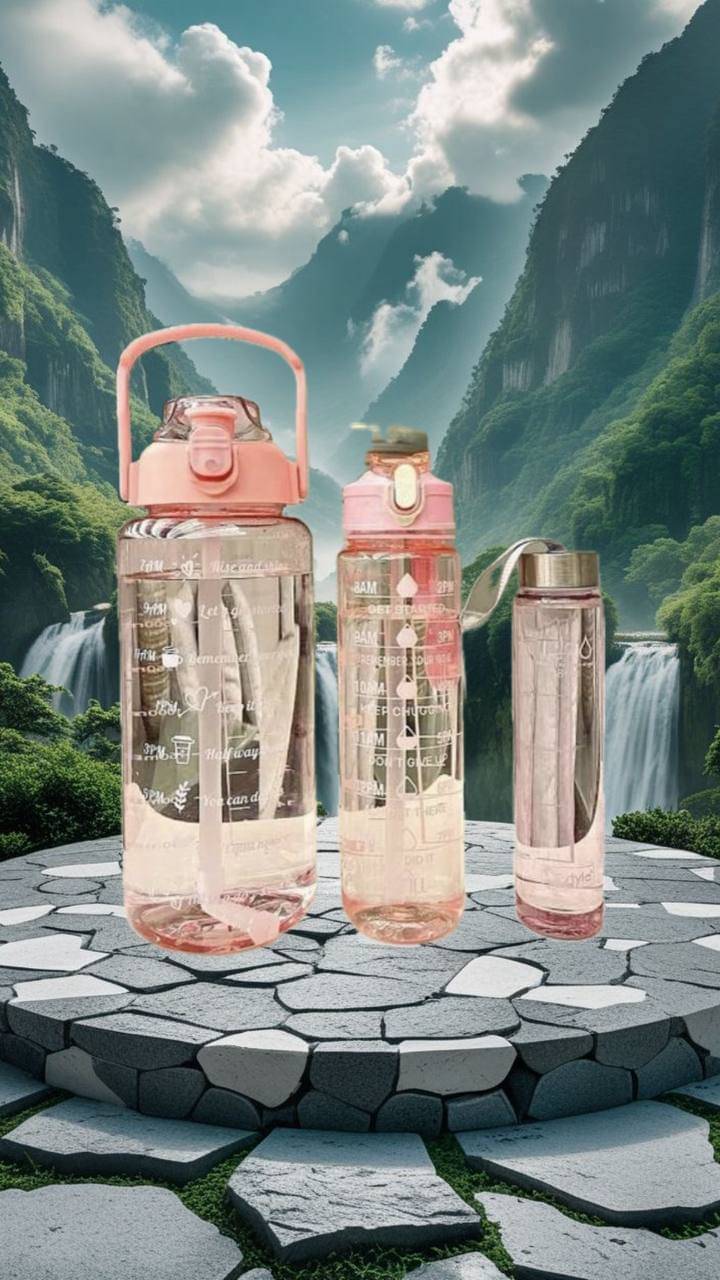 MOONVILLA 3 Pcs Motivational Sipper Water bottle Set Multicolor Plastic Water Bottle 2000 mL ( Set of 3 )     			MOONVILLA 3 Pcs Motivational Sipper Water bottle Set Multicolor Plastic Water Bottle 2000 mL ( Set of 3 )