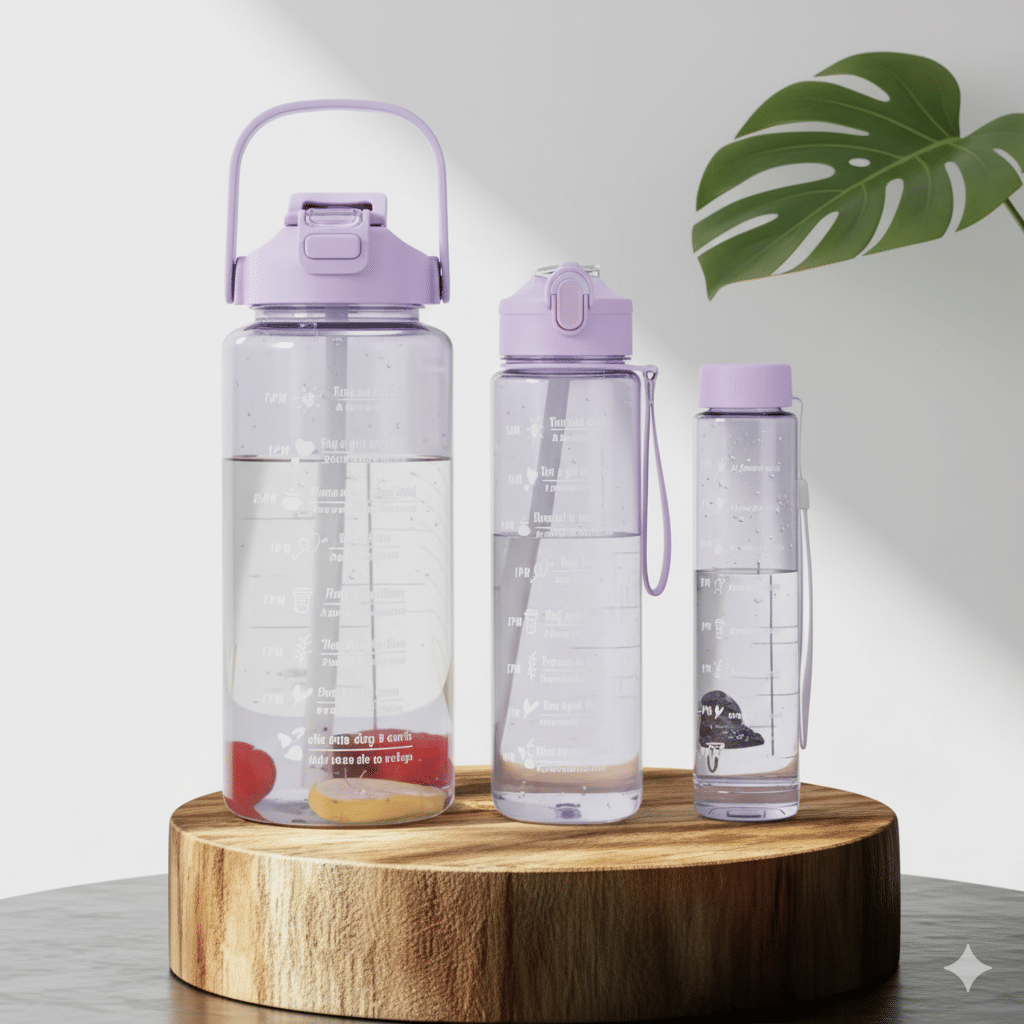 MOONVILLA 3 Pcs Motivational Sipper Water bottle Set Multicolor Plastic Water Bottle 2000 mL ( Set of 3 )     			MOONVILLA 3 Pcs Motivational Sipper Water bottle Set Multicolor Plastic Water Bottle 2000 mL ( Set of 3 )