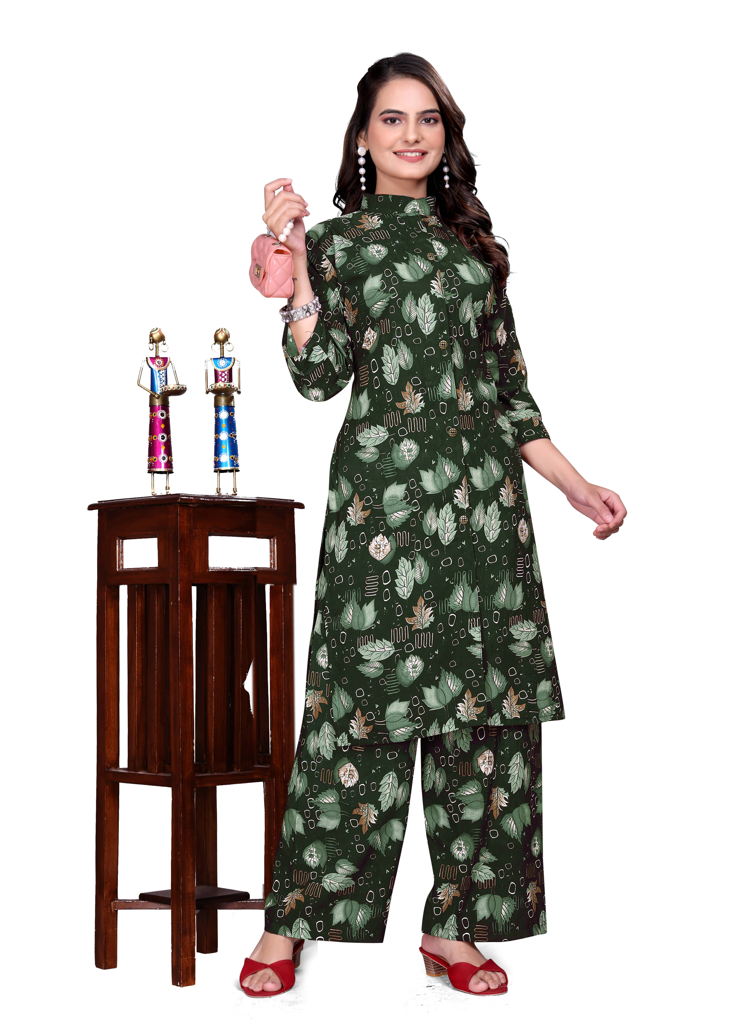     			NIVLTA DESIGNER Women Crepe Printed A-line Kurti With Palazzo ( Green )