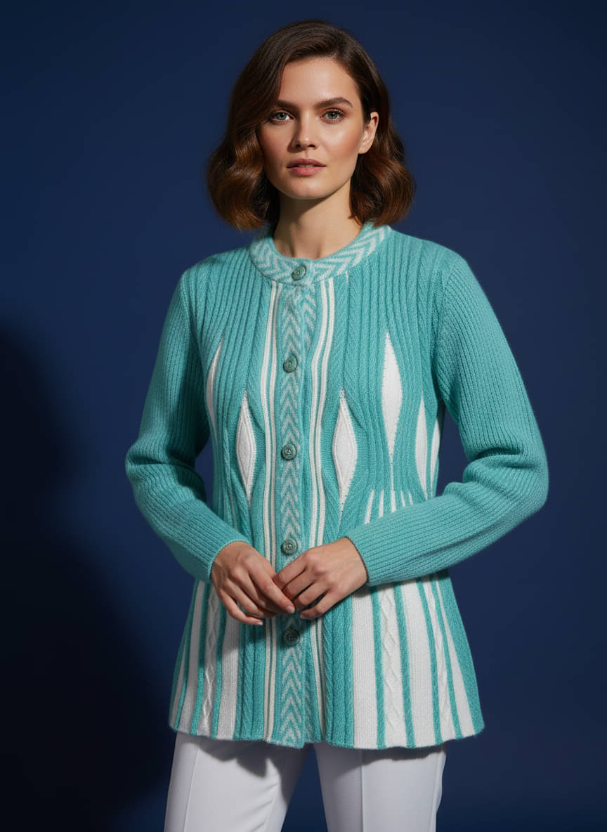 PROBASIC Women Woollen Mandarin Collar Cardigan ( Blue ) PROBASIC Women Woollen Mandarin Collar Cardigan ( Blue )