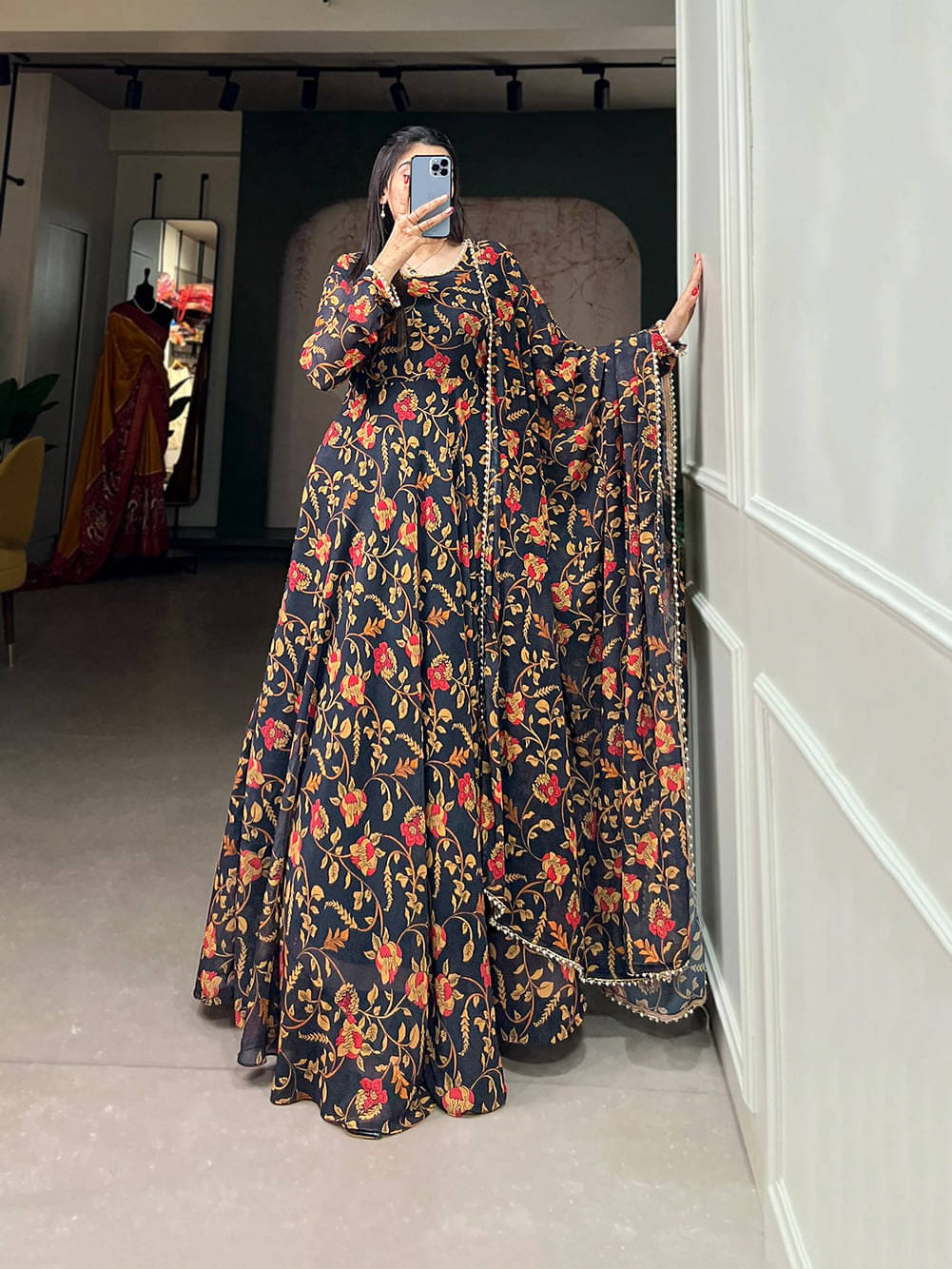     			Rasco trendz Women Georgette Anarkali Stitched Ethnic Gown ( Black )