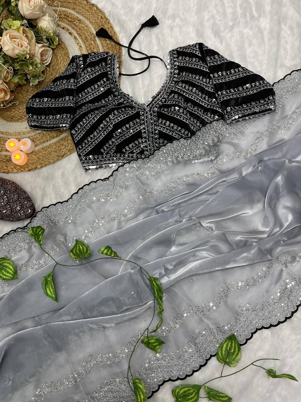 Shree Shyam Fashion Art Silk Embroidered Bhagalpuri Saree With Stitched Blouse ( Grey ) Shree Shyam Fashion Art Silk Embroidered Bhagalpuri Saree With Stitched Blouse ( Grey )