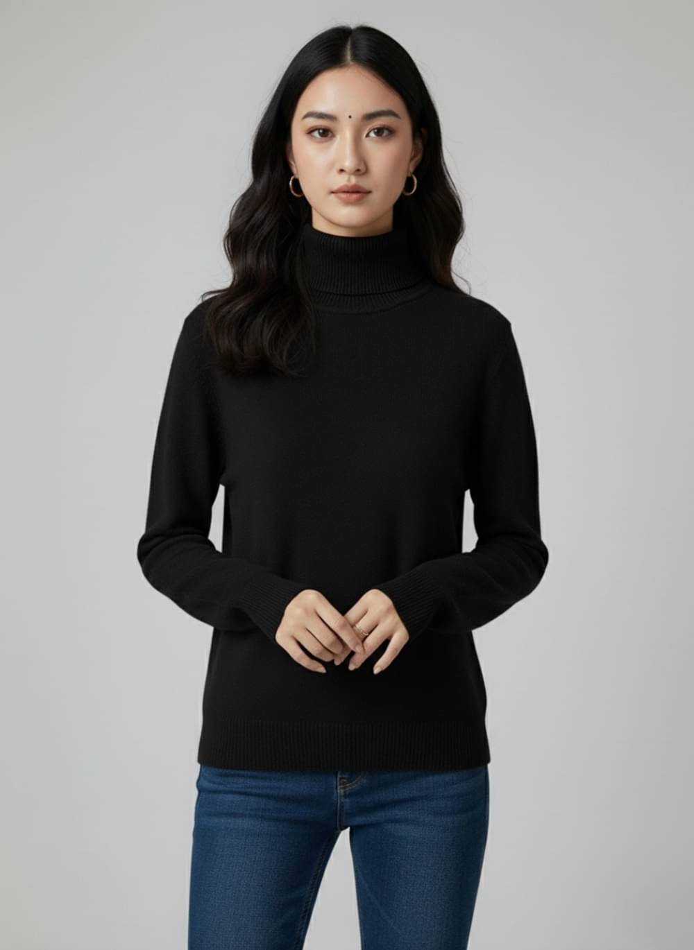 Sold For Style Women Cotton Fleece High Neck Pullover ( Black )     			Sold For Style Women Cotton Fleece High Neck Pullover ( Black )