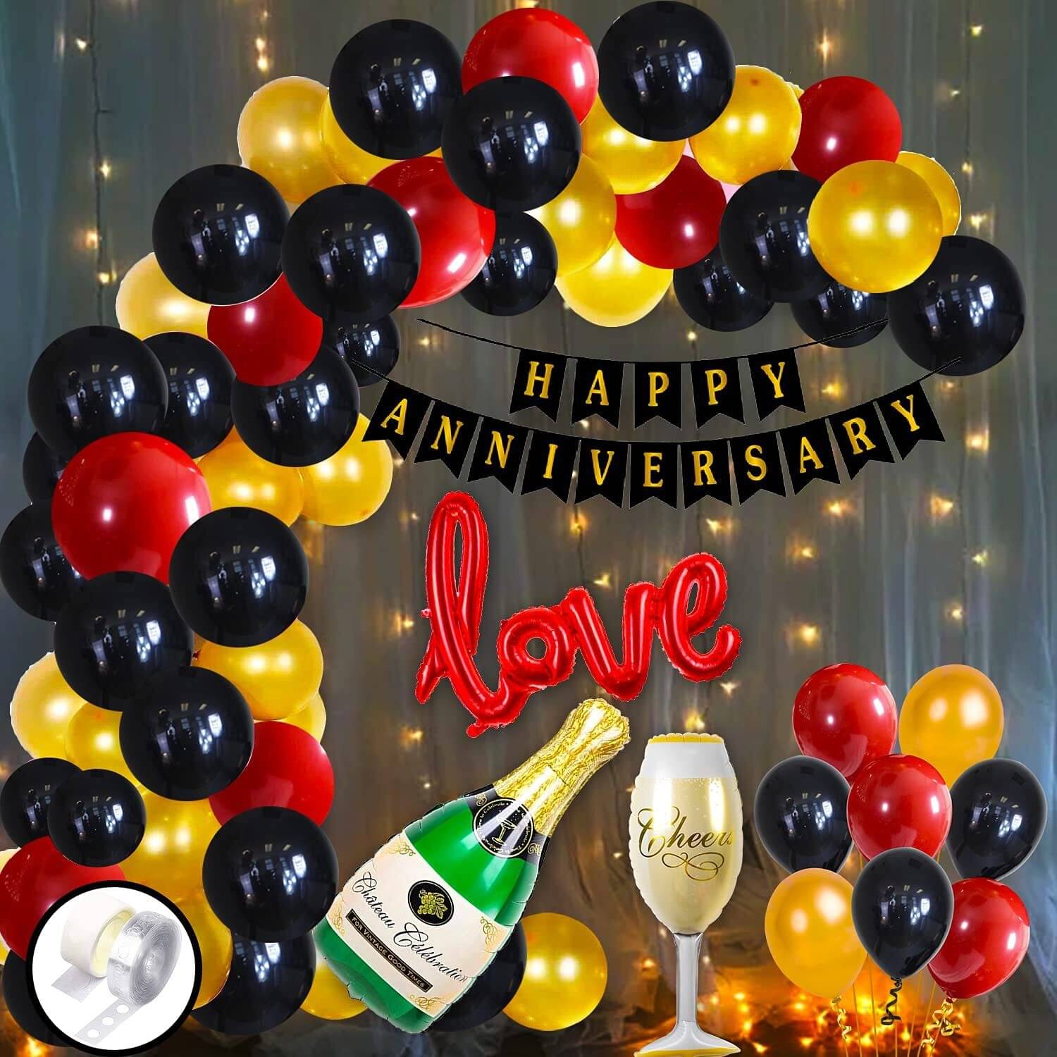     			Solid Happy Anniversary Decoration Combo Kit - 57 Pcs - Anniversary Banner(cardstock) Balloon (Multicolor, Pack of 1)
