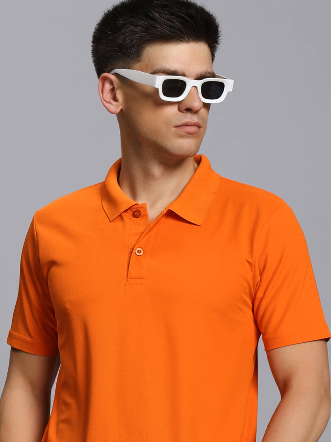 TIMBER HITCH Men Cotton Blend Regular Fit Solid Polo T Shirt ( Orange )     			TIMBER HITCH Men Cotton Blend Regular Fit Solid Polo T Shirt ( Orange )