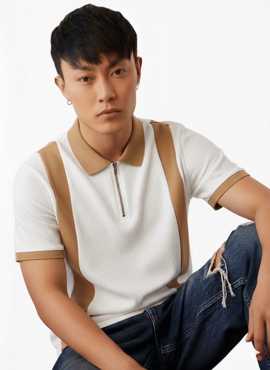     			Try This Men Cotton Blend Regular Fit Colorblock Polo T Shirt ( White )