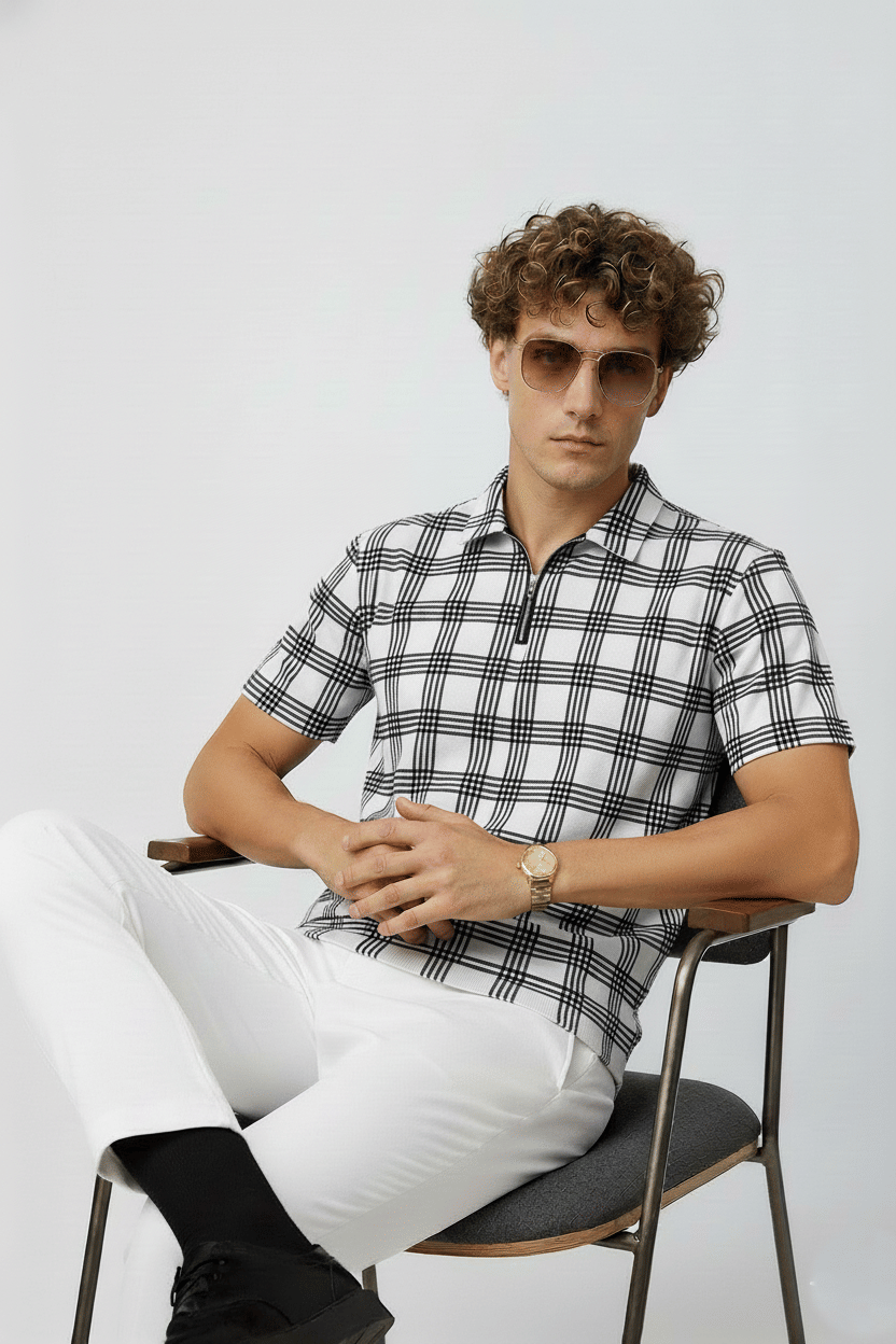     			Try This Men Cotton Blend Regular Fit Colorblock Polo T Shirt ( White )