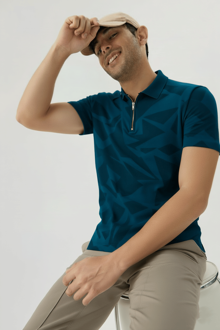     			Try This Men Cotton Blend Regular Fit Colorblock Polo T Shirt ( Blue )