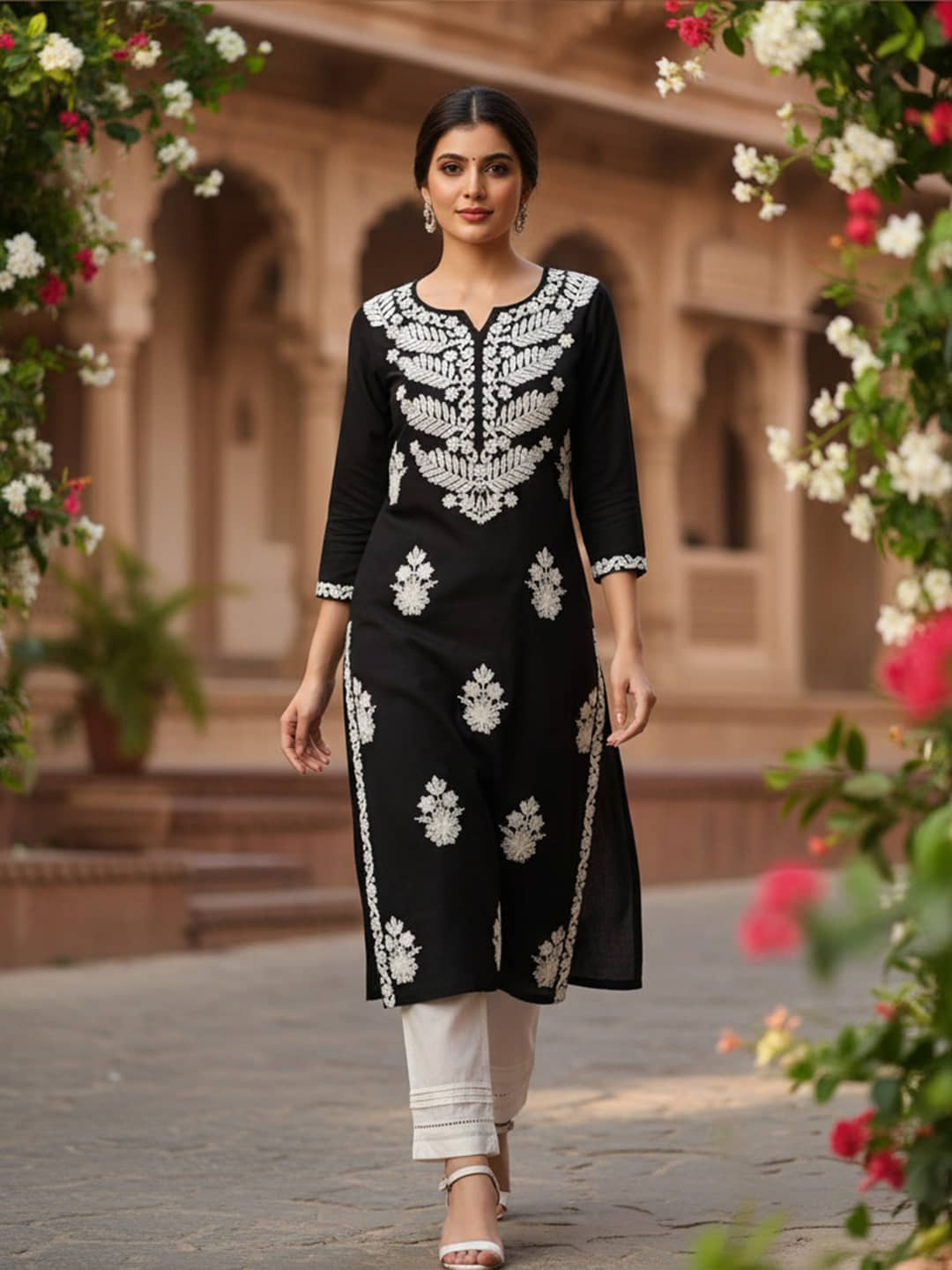 Vaamsi Women Rayon Embroidered Straight Kurti ( Black ) - Kurtis, Tunics | Buy online on ZillyBuy