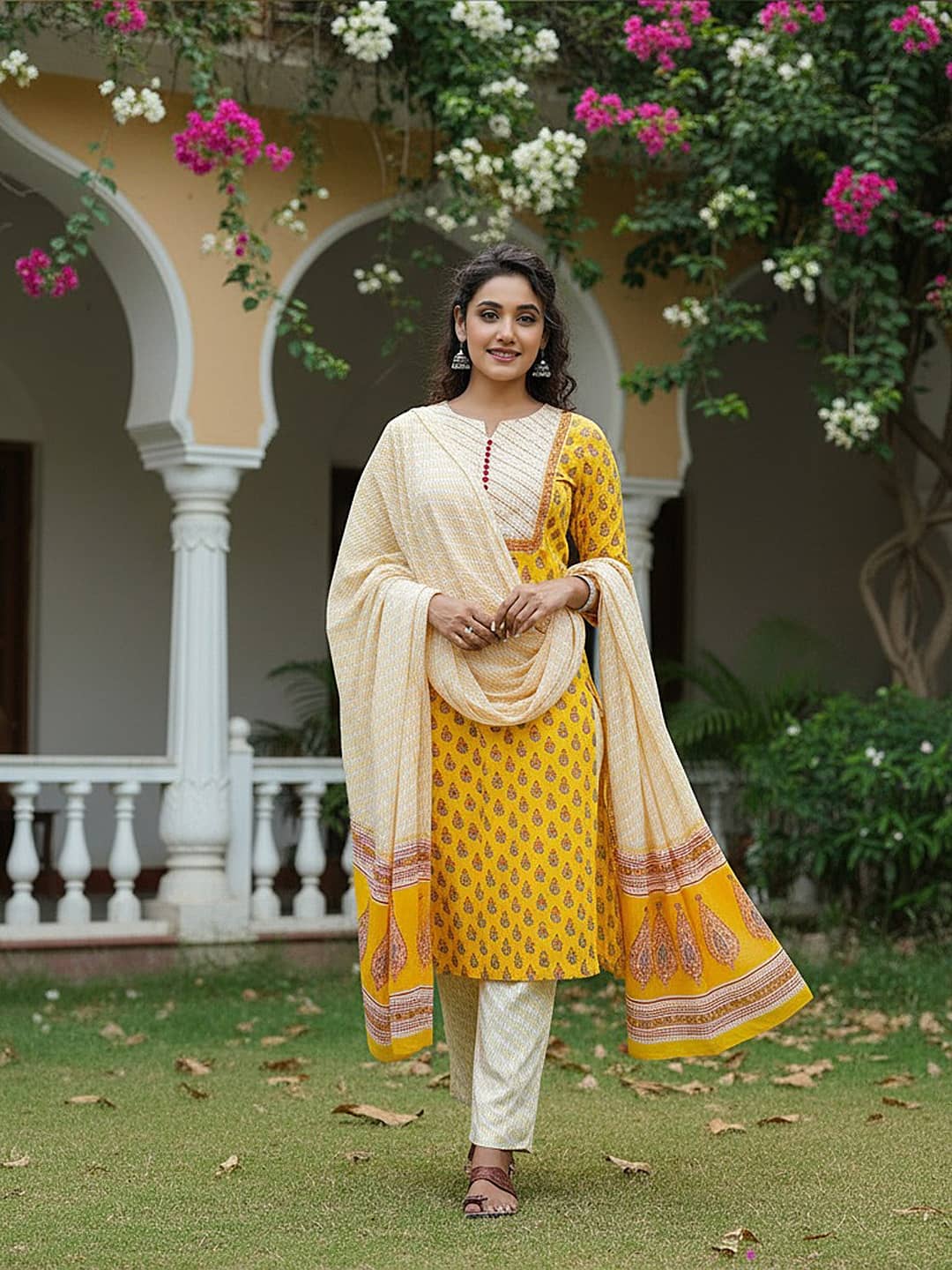 Vaamsi Women Rayon Printed Straight Kurti With Pants ( Yellow )