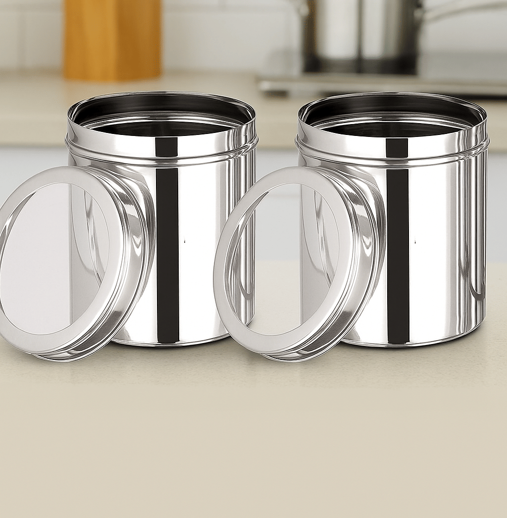 Visaxmi Stainless Steel Silver Multi-Purpose Container ( Set of 2 )