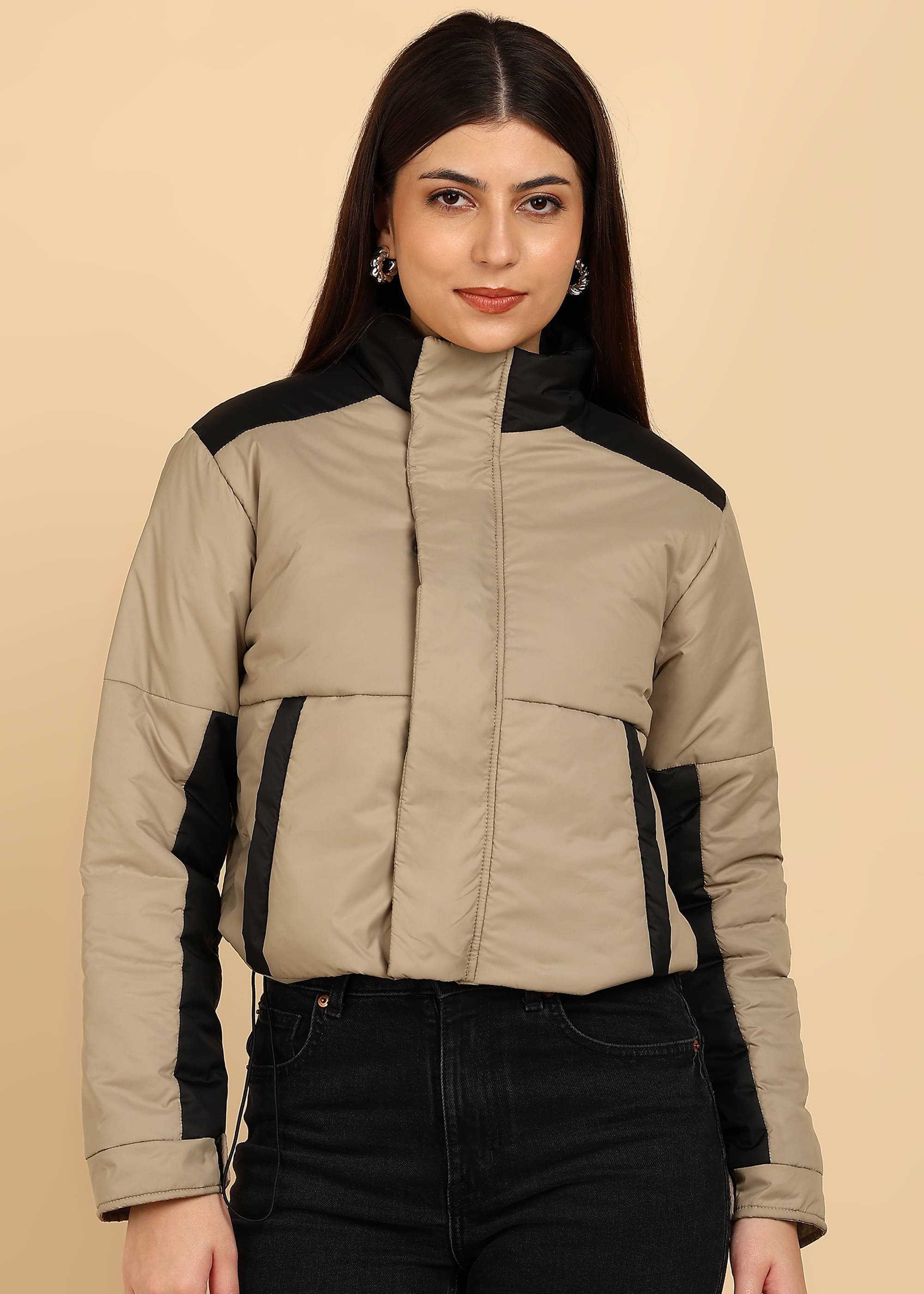 XFOX Women High Neck Puffer Jacket ( Brown )     			XFOX Women High Neck Puffer Jacket ( Brown )