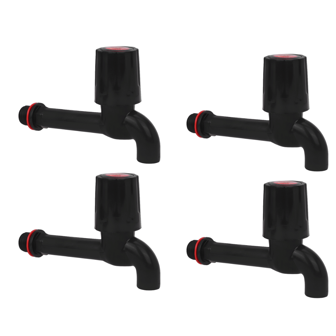 BATHONIX Black PVC Heavy Duty Long Body Bib Tap (Pack of 4) Plastic (ABS) Bathroom Tap (Bib Cock)