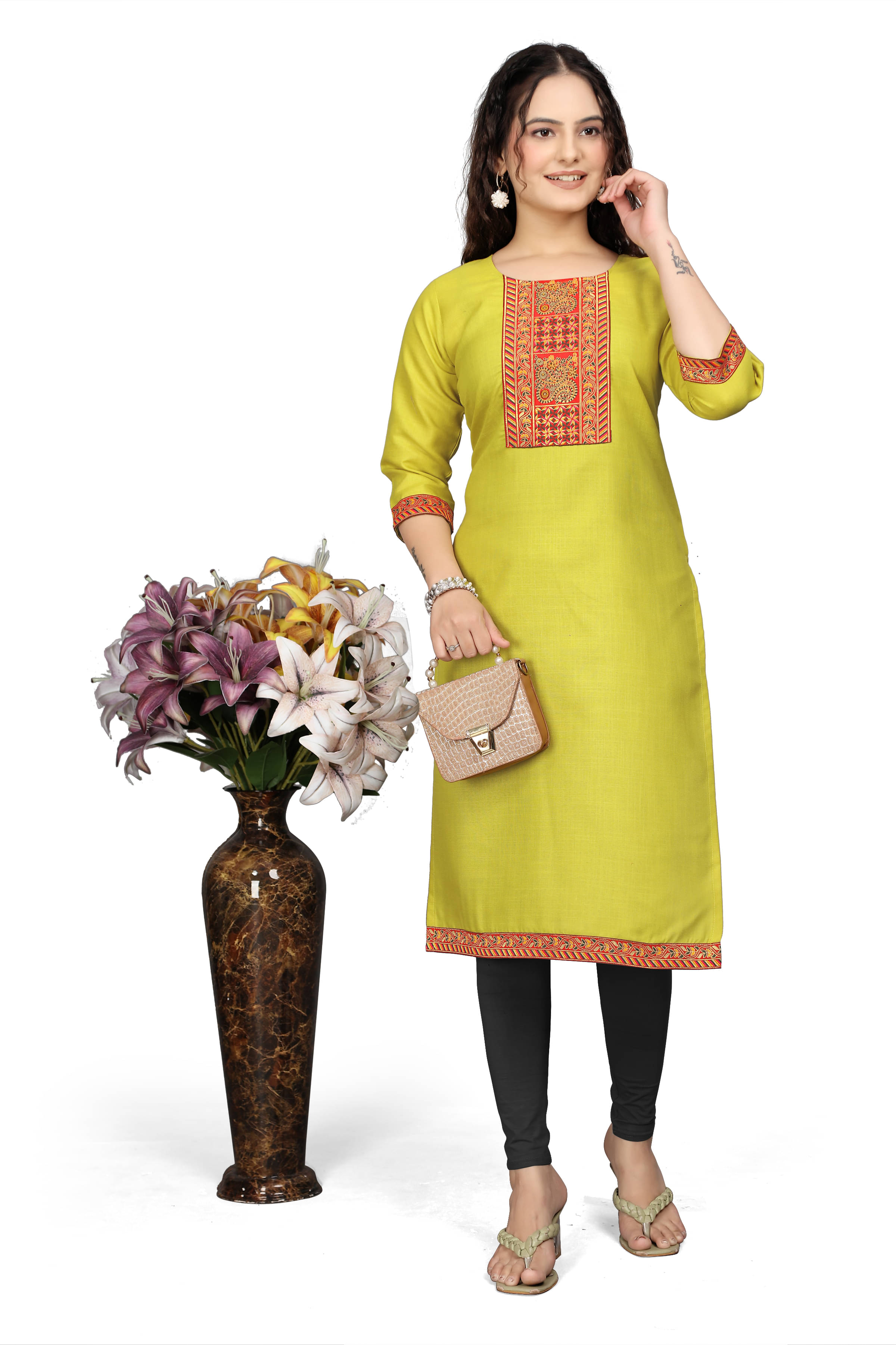 DHANSHREE TEX Women Viscose Rayon Embellished A-line Kurti ( Mustard ) DHANSHREE TEX Women Viscose Rayon Embellished A-line Kurti ( Mustard )