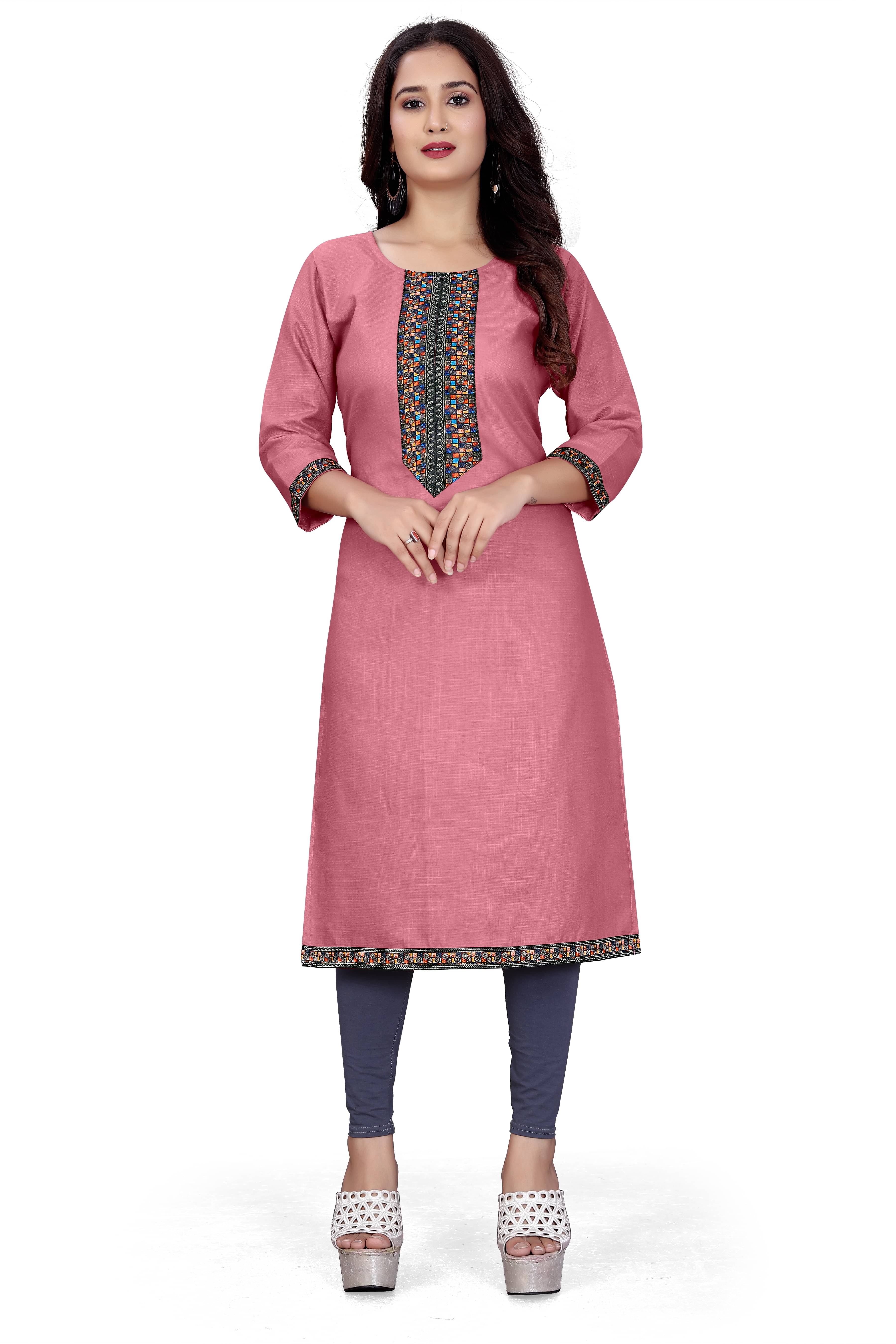 DHANSHREE TEX Women Viscose Rayon Embellished A-line Kurti ( Pink ) DHANSHREE TEX Women Viscose Rayon Embellished A-line Kurti ( Pink )