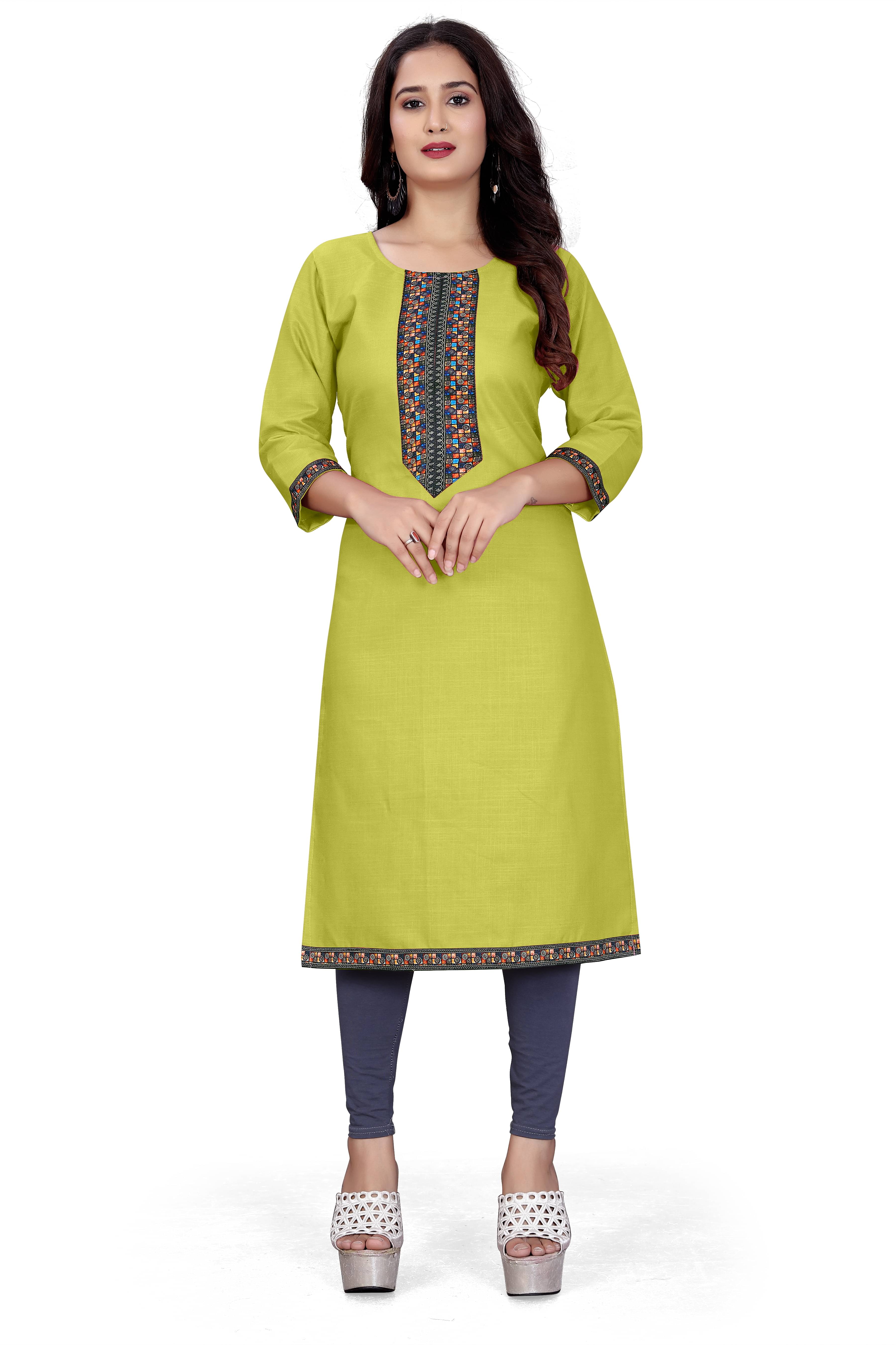 DHANSHREE TEX Women Viscose Rayon Embellished A-line Kurti ( Mustard ) DHANSHREE TEX Women Viscose Rayon Embellished A-line Kurti ( Mustard )
