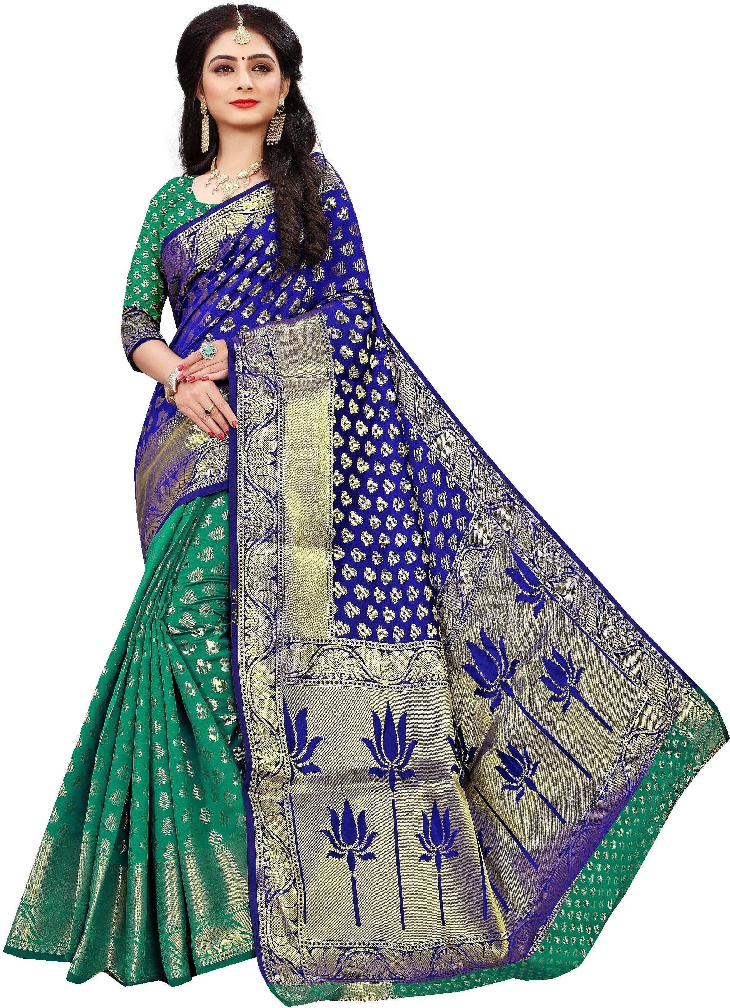 JS Clothing Mart Art Silk Woven Design Banarasi saree With Unstitched Blouse Piece ( Navy Blue ) JS Clothing Mart Art Silk Woven Design Banarasi saree With Unstitched Blouse Piece ( Navy Blue )