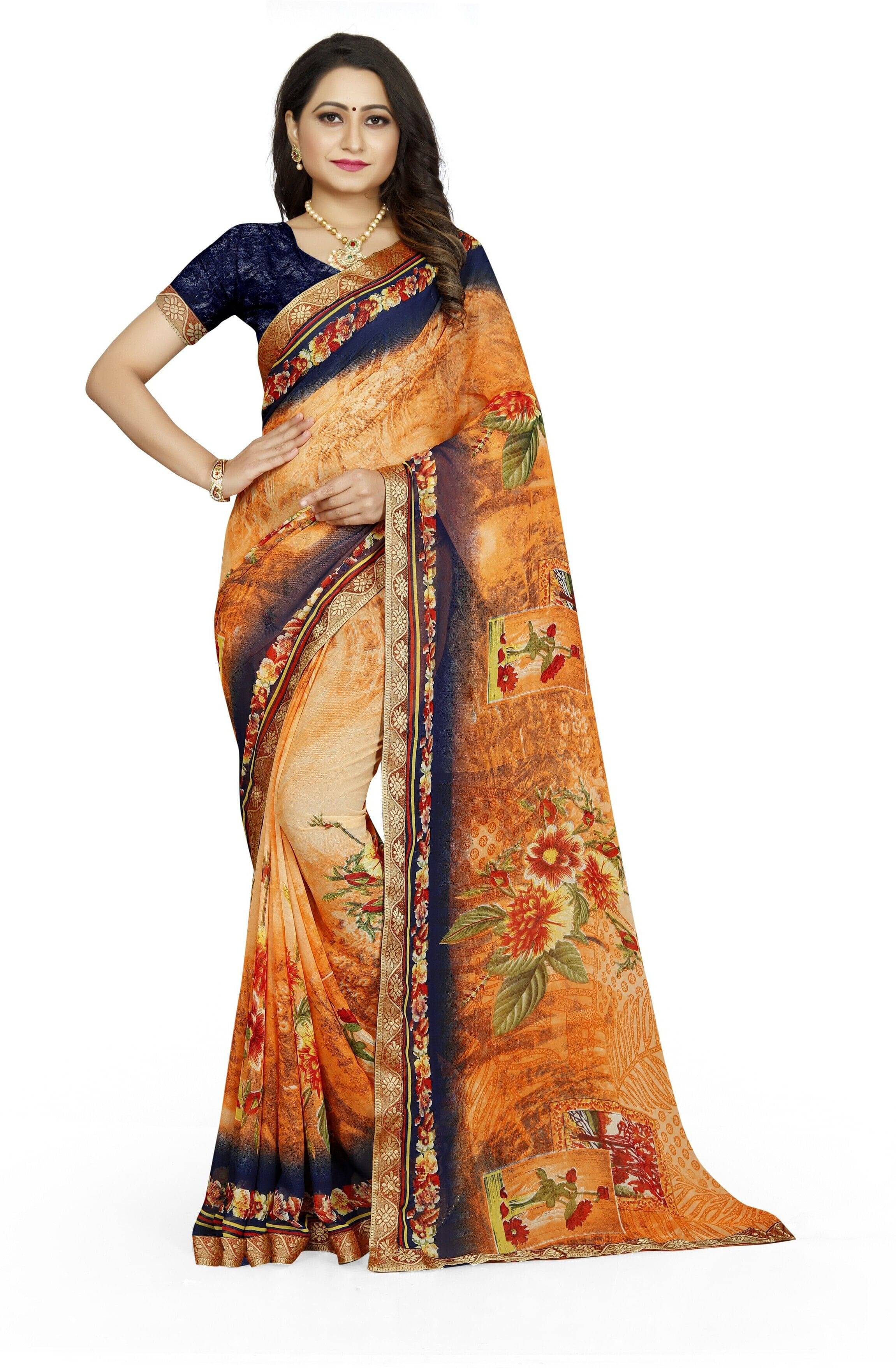JS Clothing Mart Georgette Woven Design Kanjeevaram Sarees With Unstitched Blouse Piece ( Orange ) JS Clothing Mart Georgette Woven Design Kanjeevaram Sarees With Unstitched Blouse Piece ( Orange )