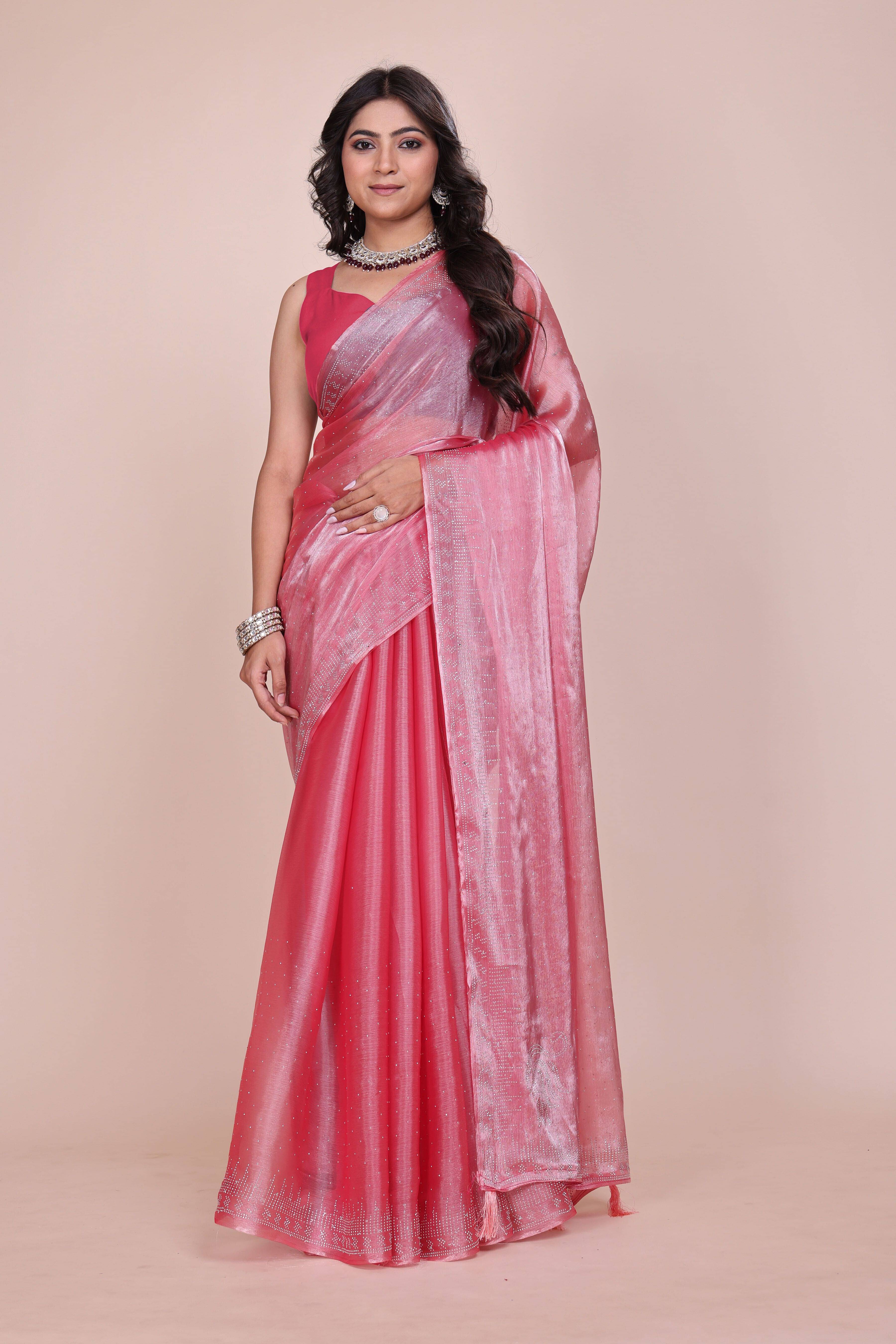     			JS Clothing Mart Jimmy Choo Woven Design Kanjeevaram Sarees With Unstitched Blouse Piece ( Pink )