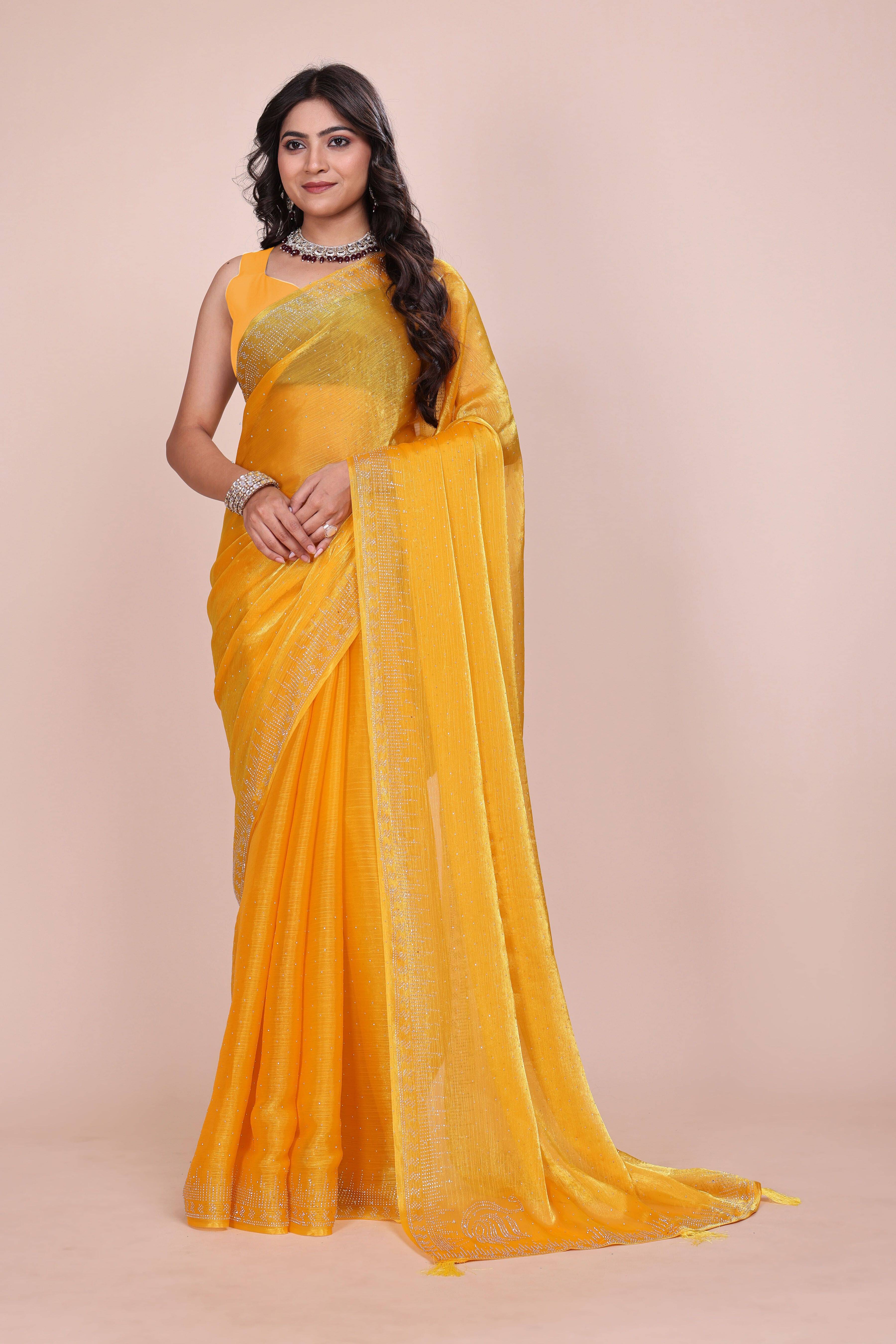 JS Clothing Mart Jimmy Choo Woven Design Regular Saree With Unstitched Blouse Piece ( Mustard ) JS Clothing Mart Jimmy Choo Woven Design Regular Saree With Unstitched Blouse Piece ( Mustard )