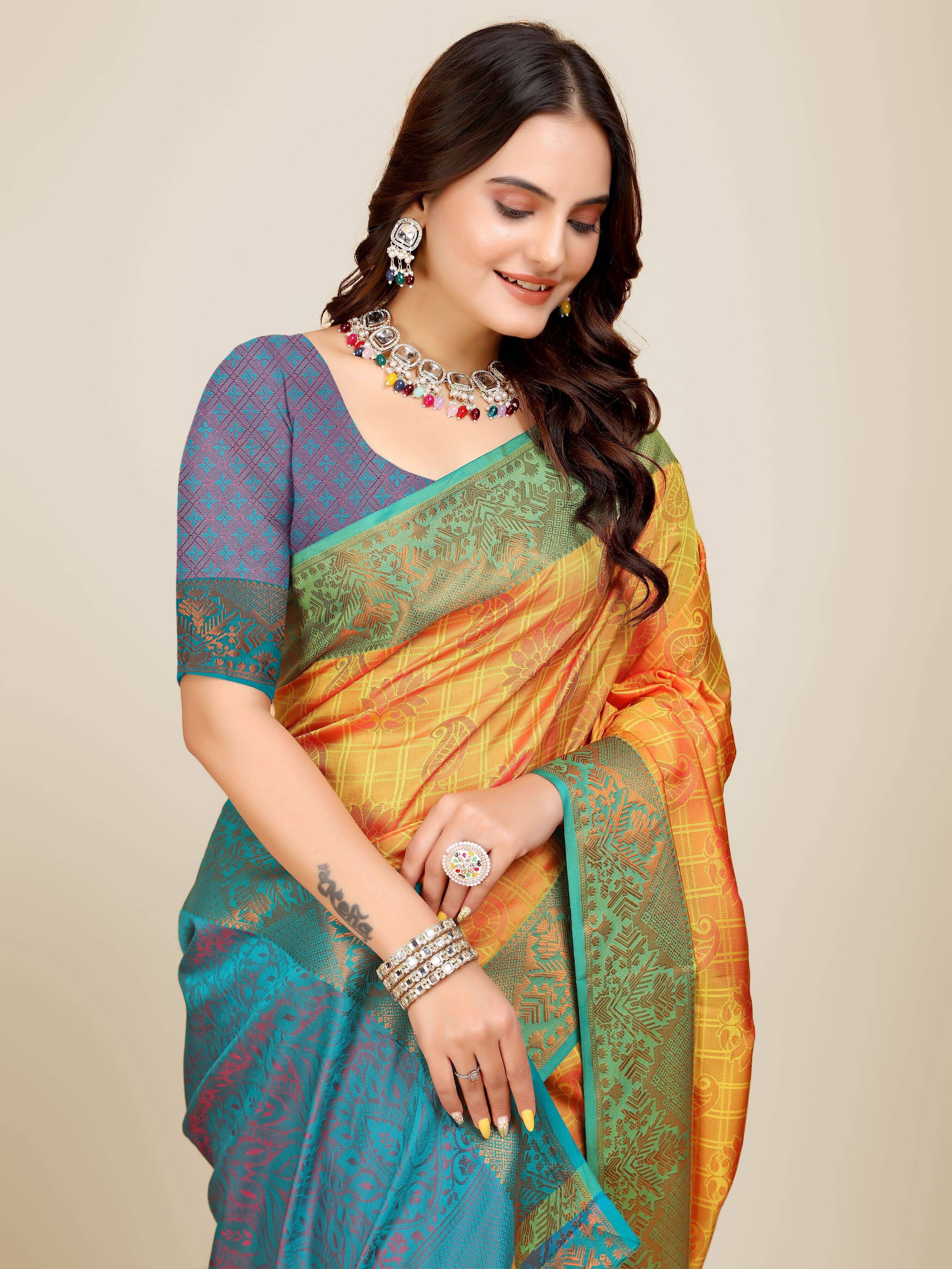 JS Clothing Mart Organza Woven Design Kanjeevaram Sarees With Unstitched Blouse Piece ( Orange ) JS Clothing Mart Organza Woven Design Kanjeevaram Sarees With Unstitched Blouse Piece ( Orange )