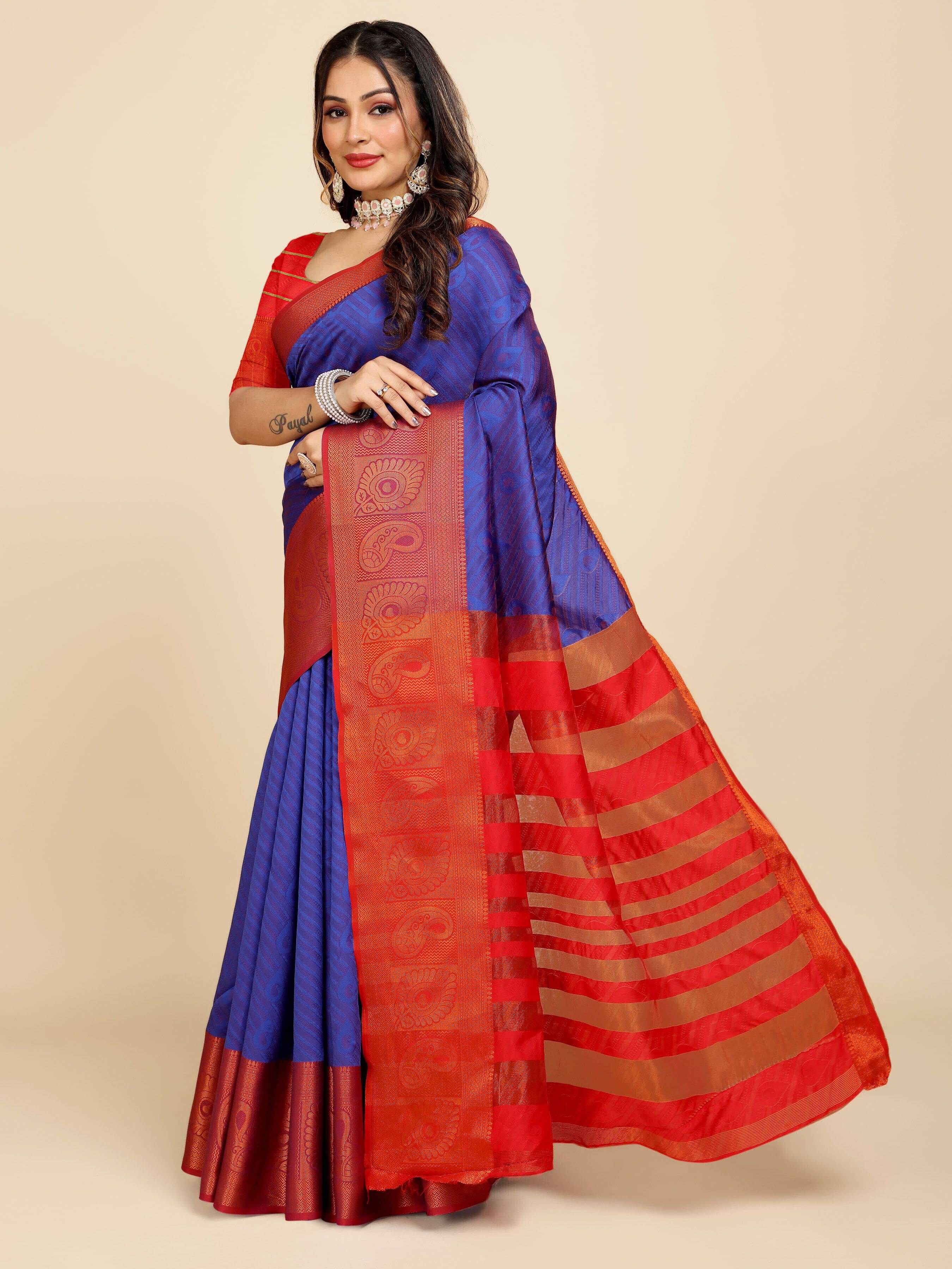 JS Clothing Mart Organza Woven Design Kanjeevaram Sarees With Unstitched Blouse Piece ( Blue ) JS Clothing Mart Organza Woven Design Kanjeevaram Sarees With Unstitched Blouse Piece ( Blue )