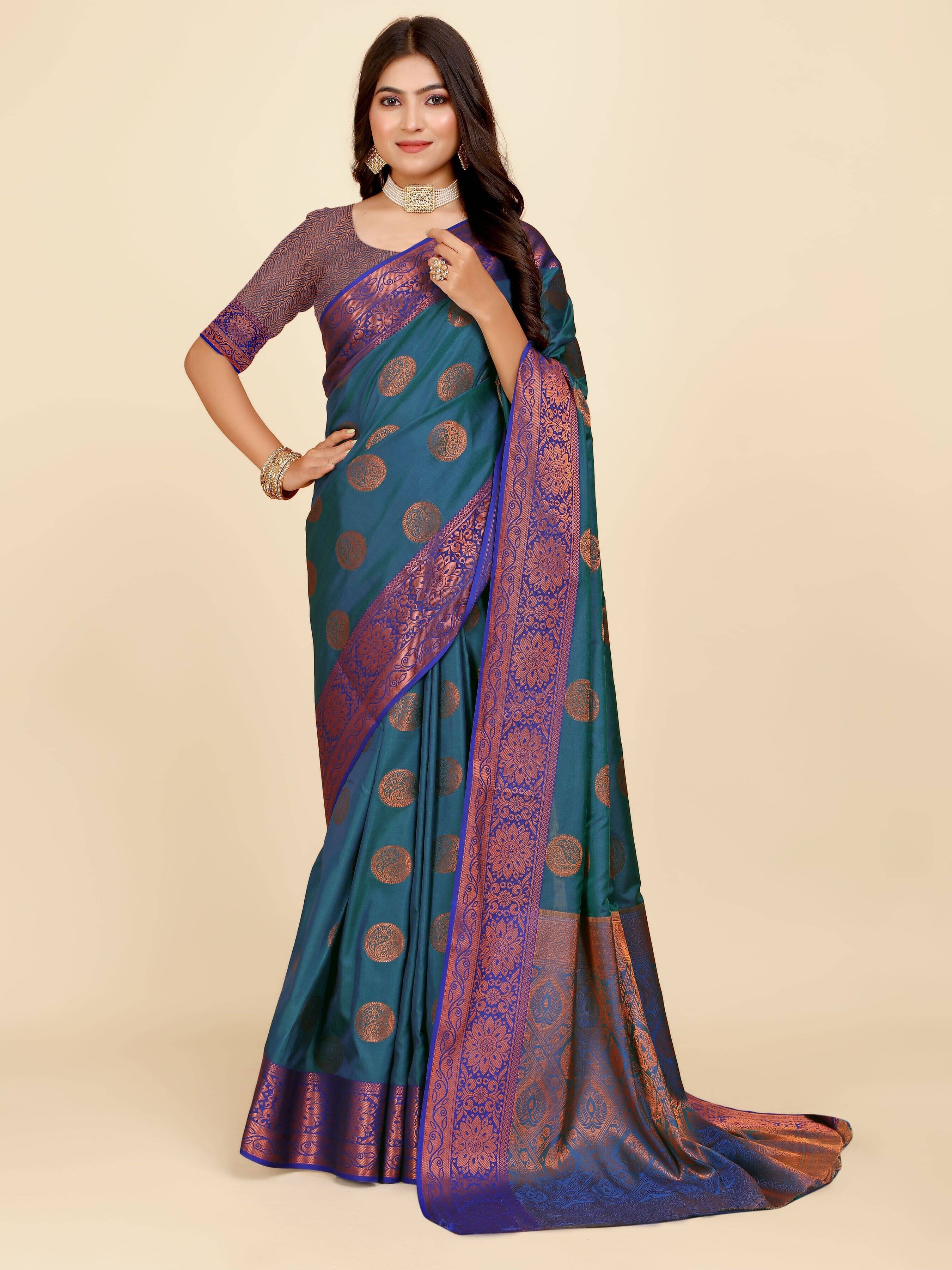 JS Clothing Mart Organza Woven Design Banarasi saree With Unstitched Blouse Piece ( Multicolor ) JS Clothing Mart Organza Woven Design Banarasi saree With Unstitched Blouse Piece ( Multicolor )