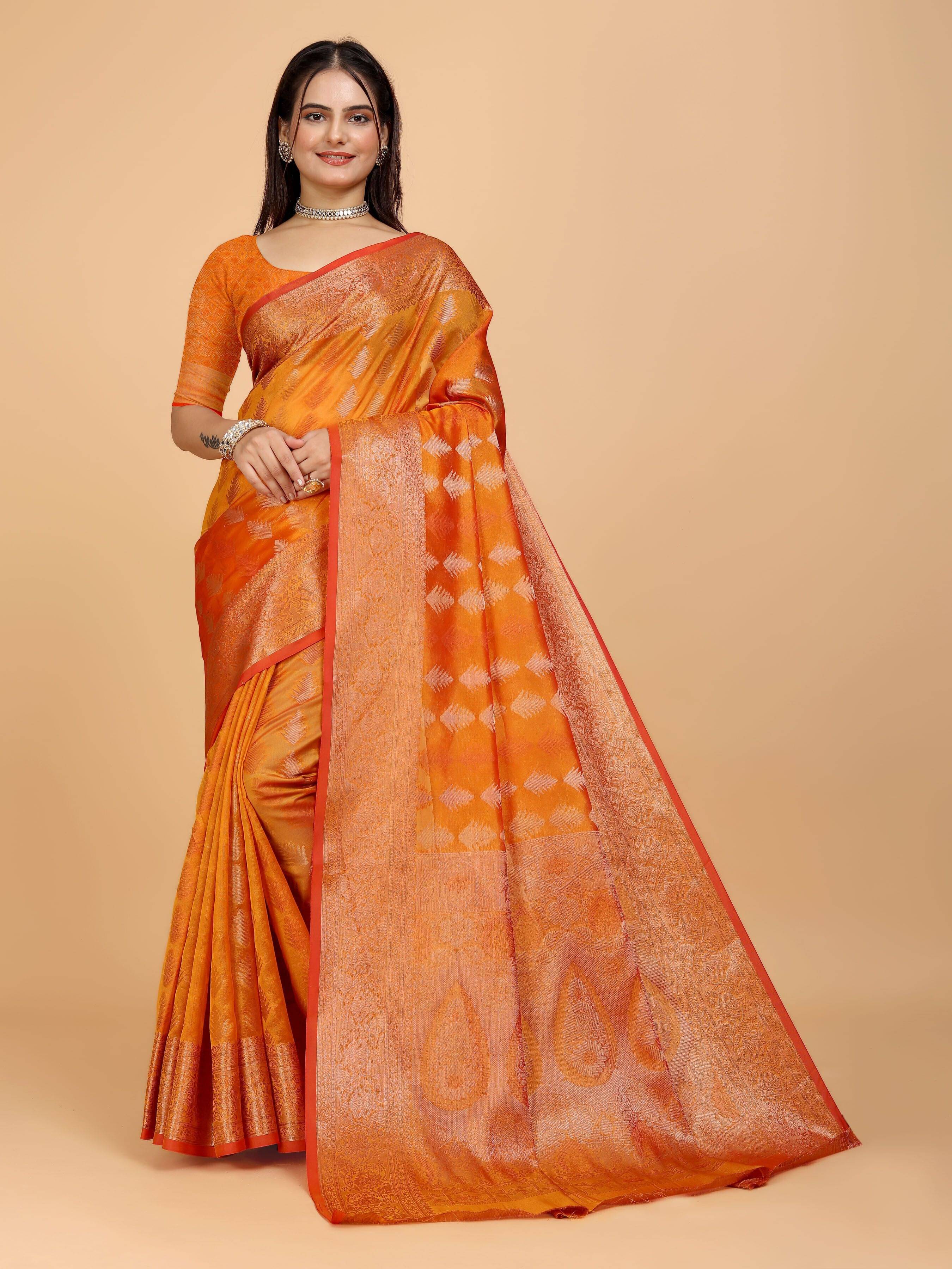 JS Clothing Mart Organza Woven Design Baluchari Saree With Unstitched Blouse Piece ( Mustard ) JS Clothing Mart Organza Woven Design Baluchari Saree With Unstitched Blouse Piece ( Mustard )