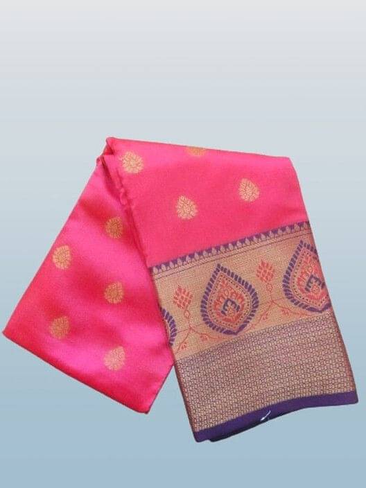     			JS Clothing Mart Silk Blend Woven Design Kanjeevaram Sarees With Unstitched Blouse Piece ( Pink )