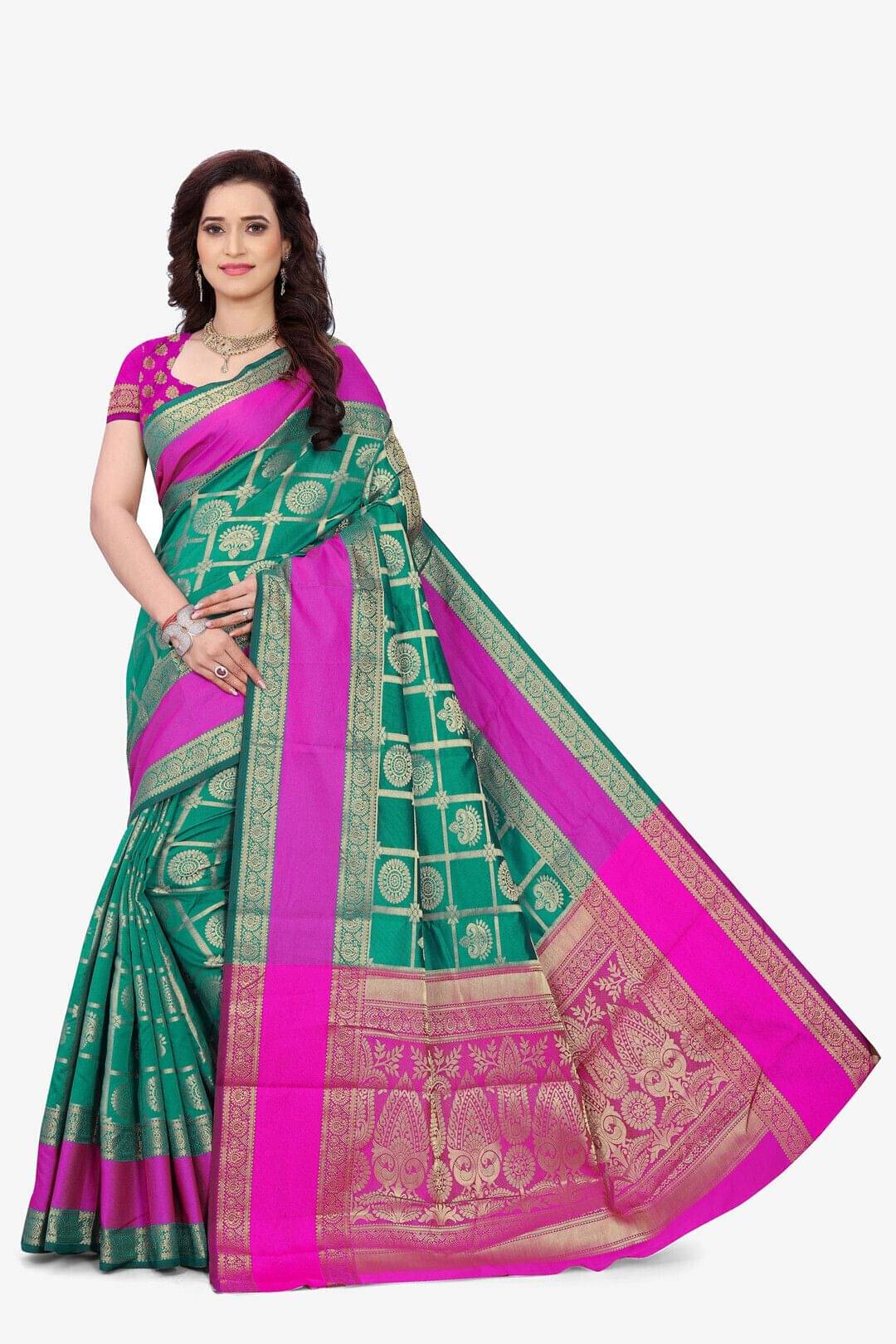     			JS Clothing Mart Silk Blend Woven Design Regular Saree With Unstitched Blouse Piece ( Light Green )