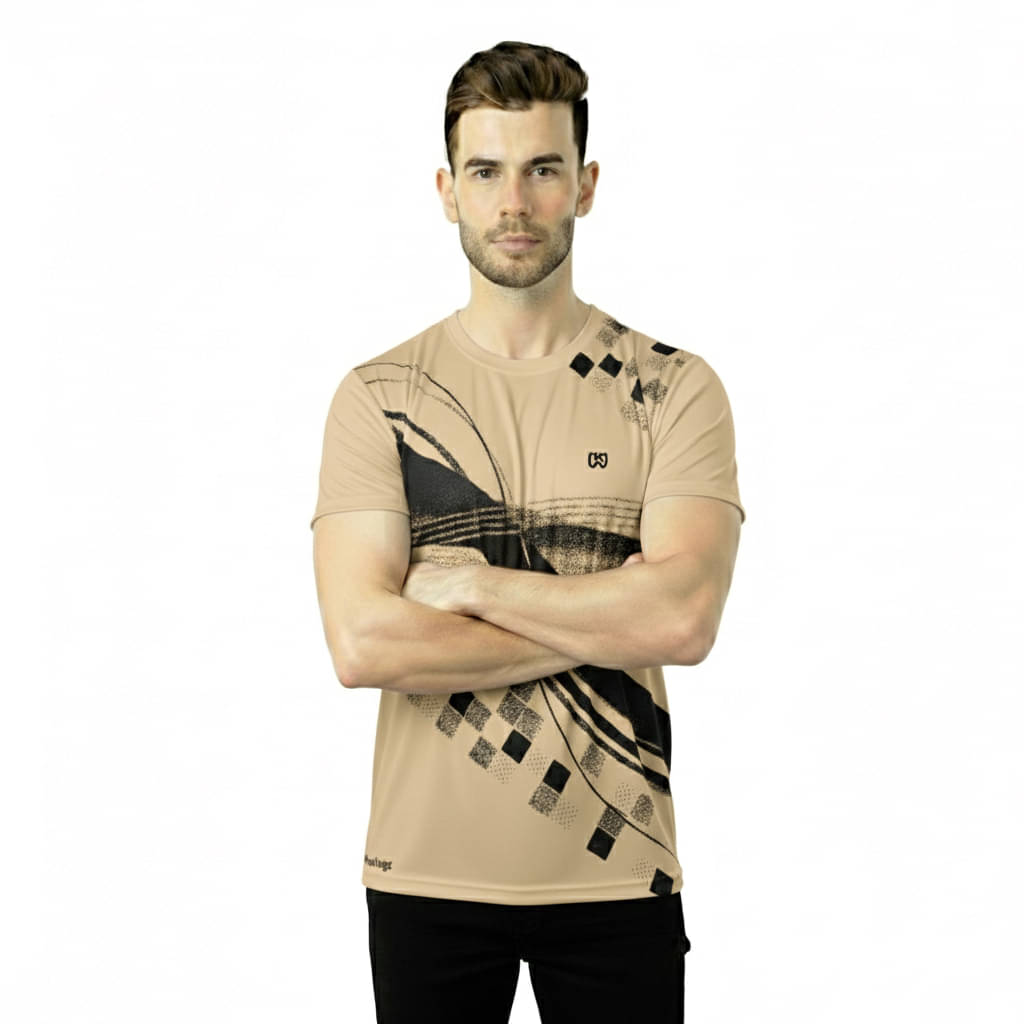    			KWINGS Men Cotton Flex Regular Fit Printed T-Shirt ( Beige )