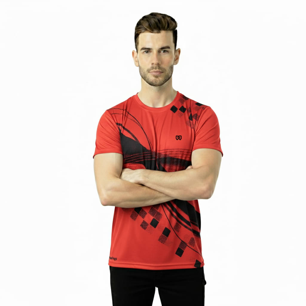     			KWINGS Men Cotton Flex Regular Fit Printed T-Shirt ( Red )