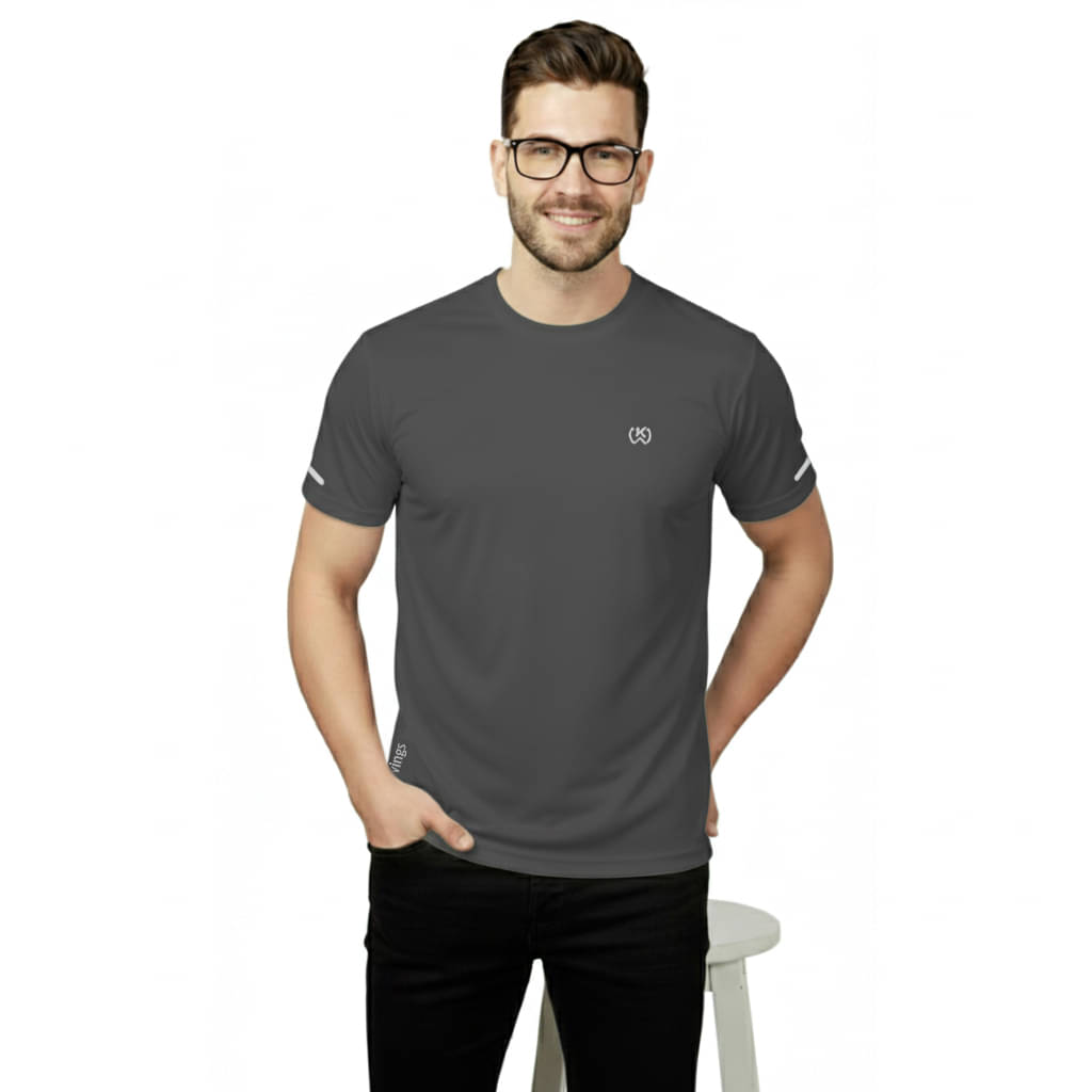 KWINGS Men Polyester Regular Fit Solid T-Shirt ( Grey )     			KWINGS Men Polyester Regular Fit Solid T-Shirt ( Grey )