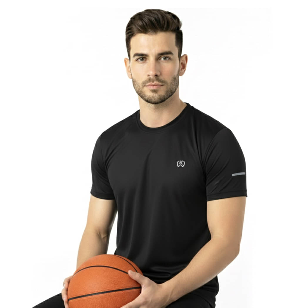     			KWINGS Men Polyester Regular Fit Solid T-Shirt ( Black )