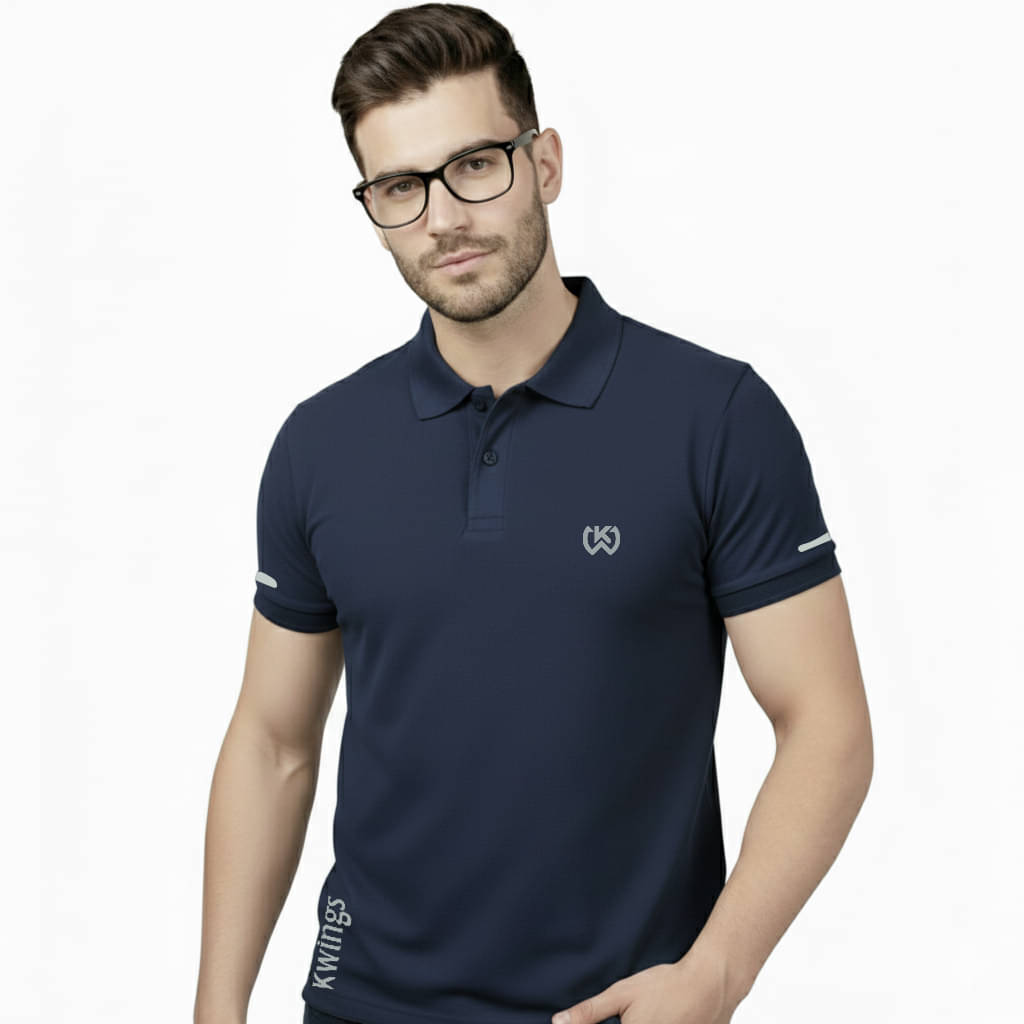     			KWINGS Men Polyester Regular Fit Solid T-Shirt ( Navy )