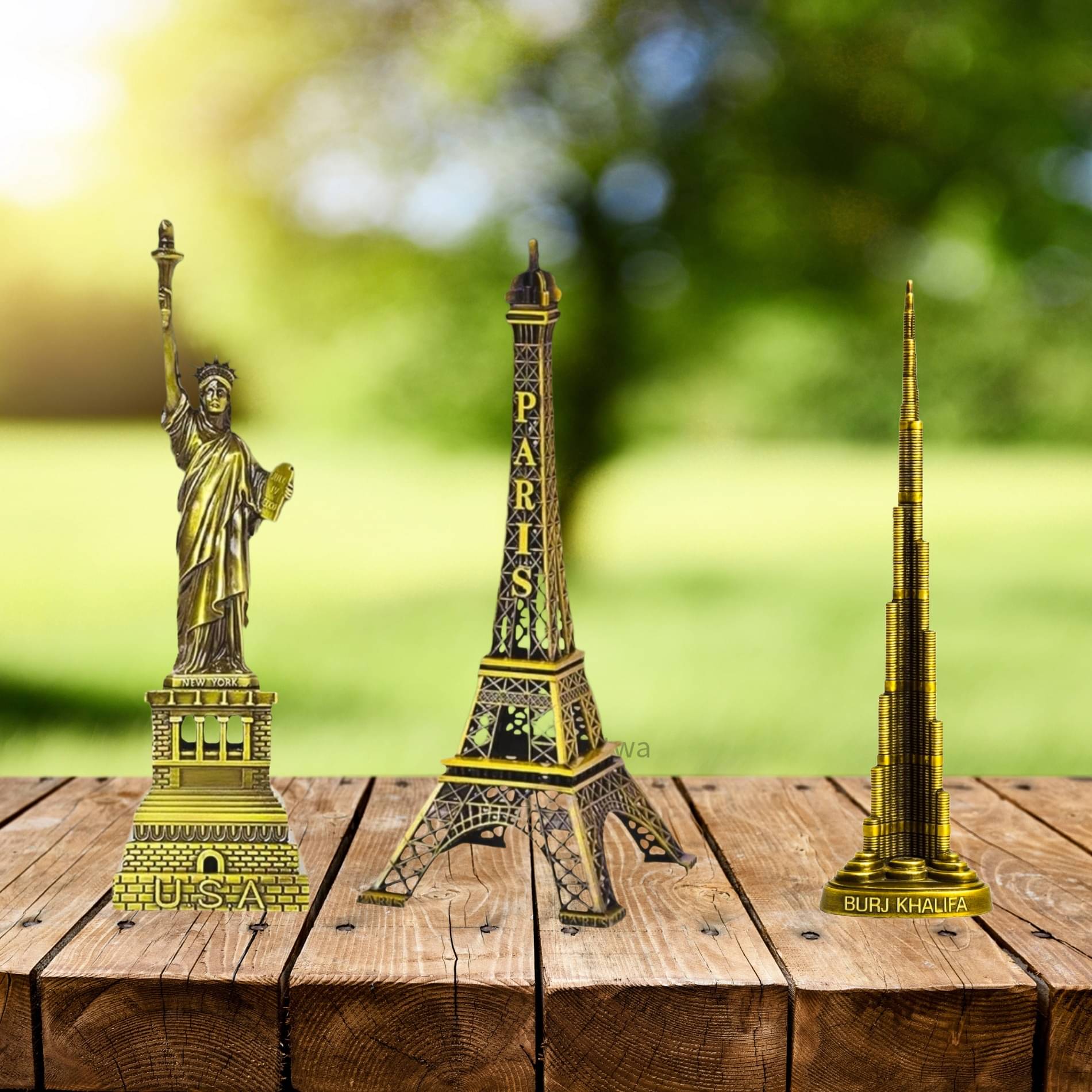Metal Burj Khalifa, Eiffel Tower & Statue of Liberty Miniature Set – Decorative Souvenir for Home & Office, Antique Finish, (SET OF 3) Metal Burj Khalifa, Eiffel Tower & Statue of Liberty Miniature Set – Decorative Souvenir for Home & Office, Antique Finish, (SET OF 3)