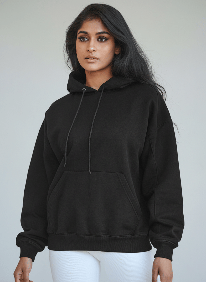     			Posu Trendz Women Fleece Hooded Sweatshirt For Heavy Winters ( Black )