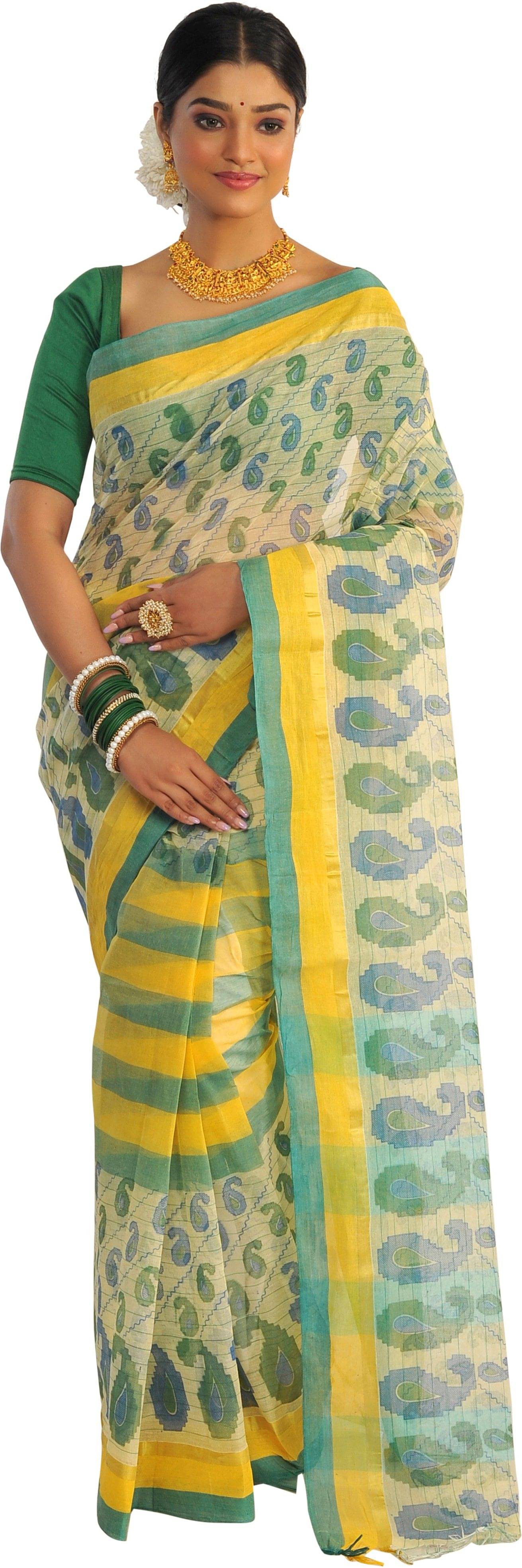     			RAJ SAREE HOUSE Cotton Blend Self Design Tant Saree Without Blouse Piece ( Cream )