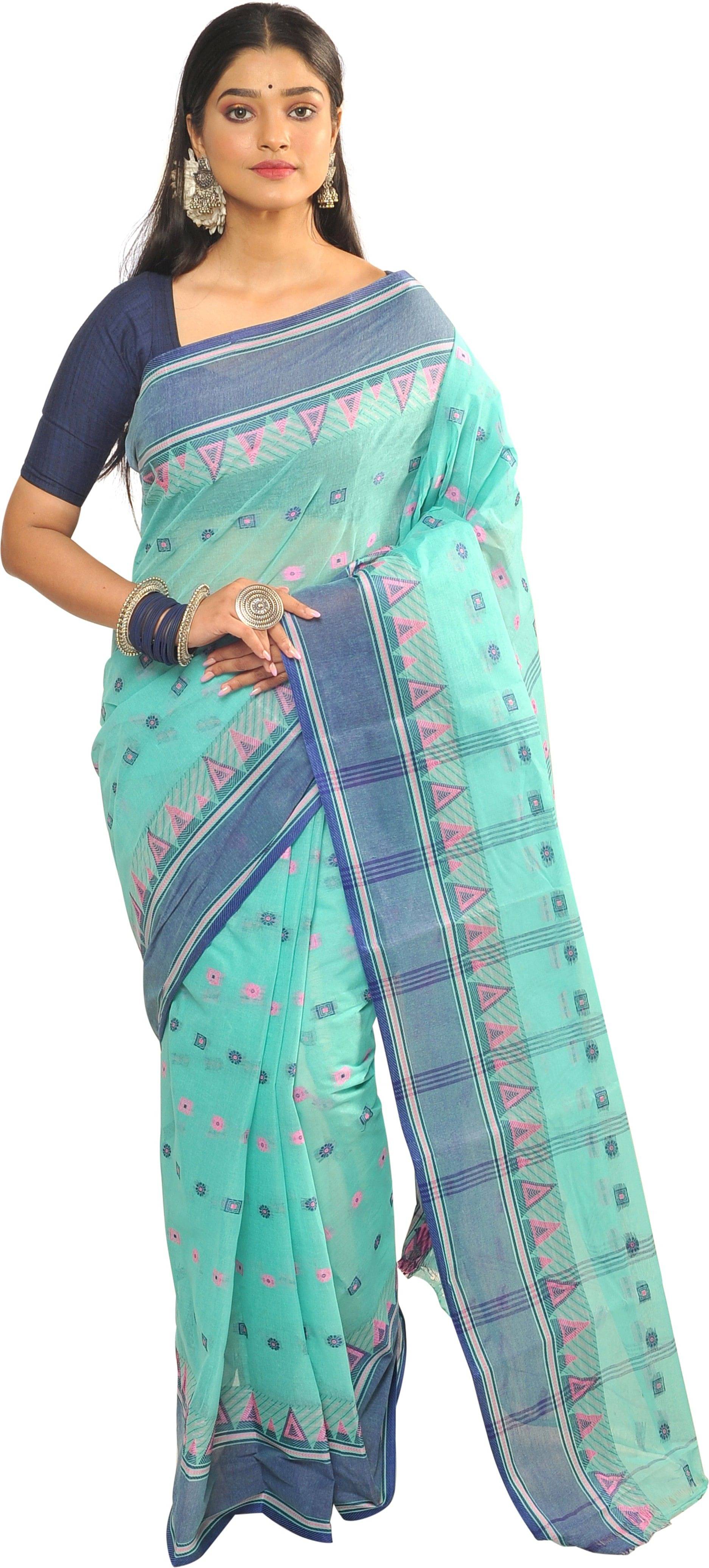     			RAJ SAREE HOUSE Cotton Blend Self Design Tant Saree Without Blouse Piece ( Light Blue )