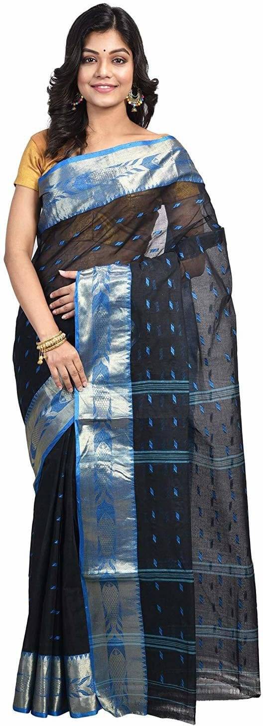     			RAJ SAREE HOUSE Cotton Embroidered Tant Saree Without Blouse Piece ( Blue )