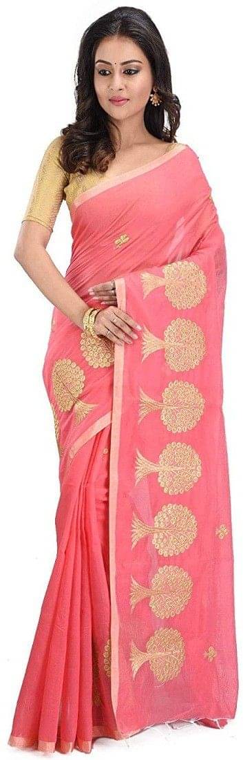     			RAJ SAREE HOUSE Cotton Embroidered Tant Saree With Unstitched Blouse Piece ( Pink )