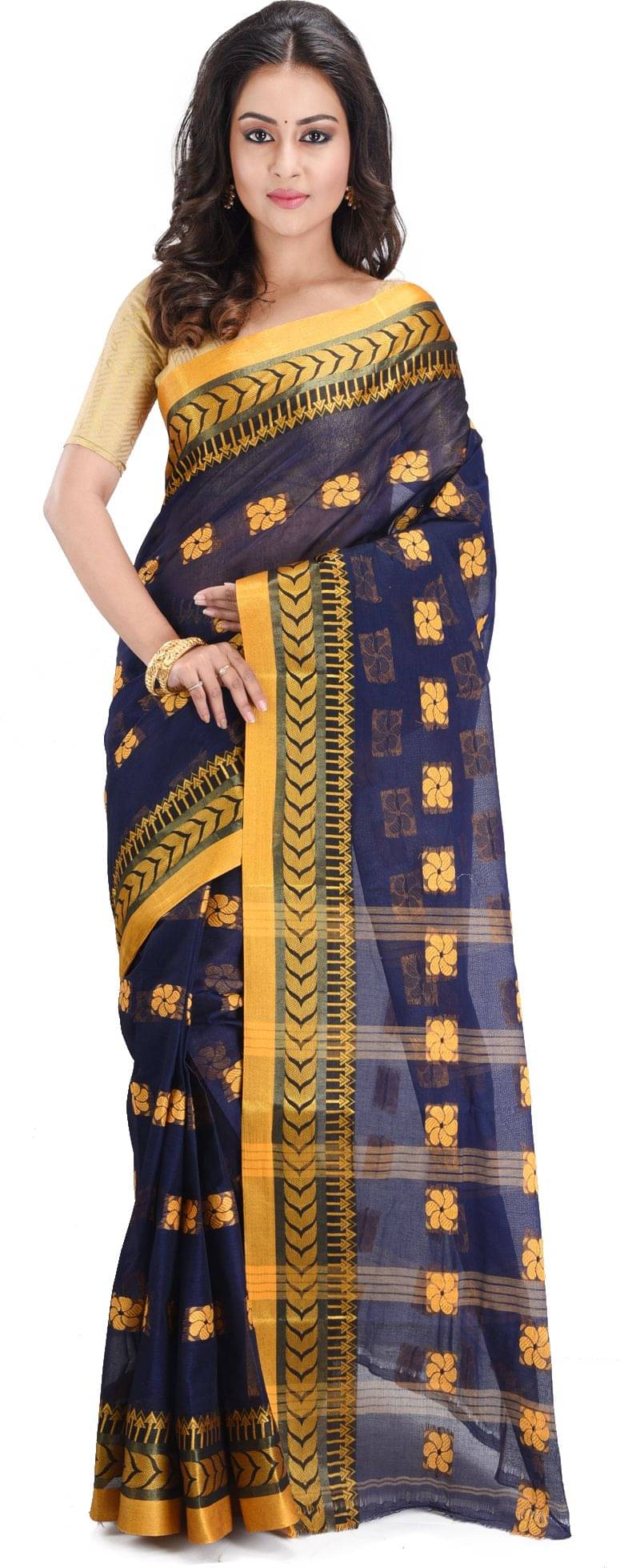     			RAJ SAREE HOUSE Cotton Printed Tant Saree Without Blouse Piece ( Blue )