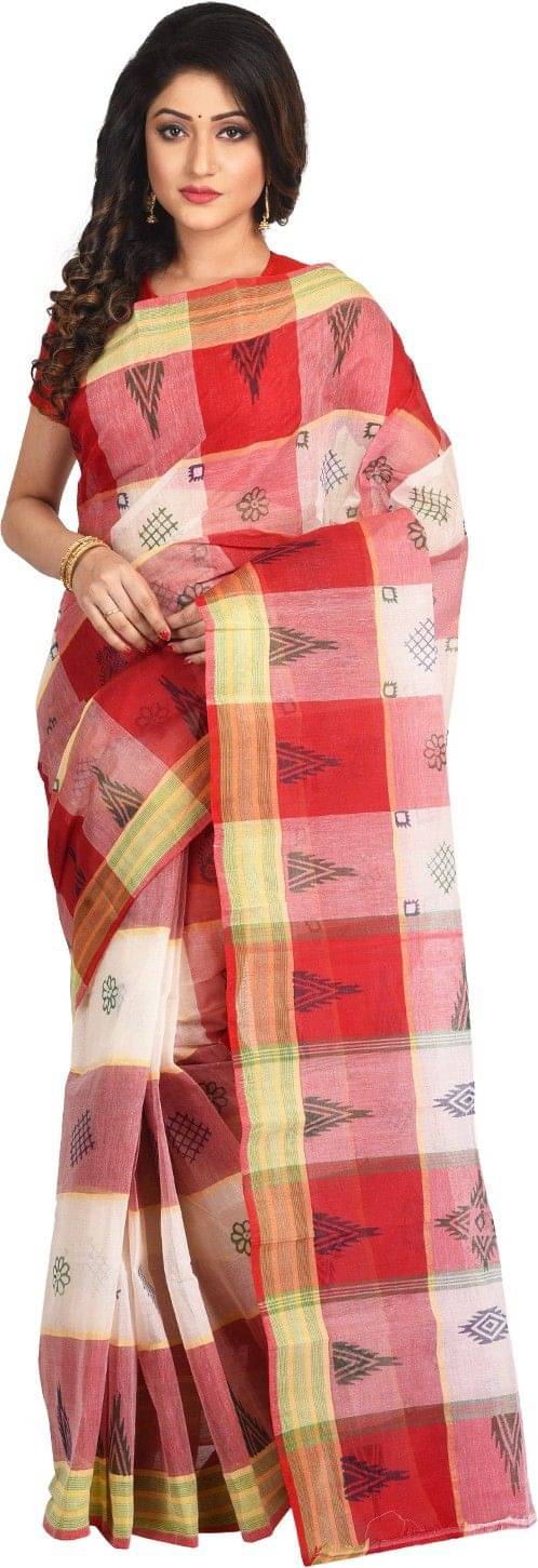 RAJ SAREE HOUSE Cotton Printed Tant Saree Without Blouse Piece ( White ) RAJ SAREE HOUSE Cotton Printed Tant Saree Without Blouse Piece ( White )