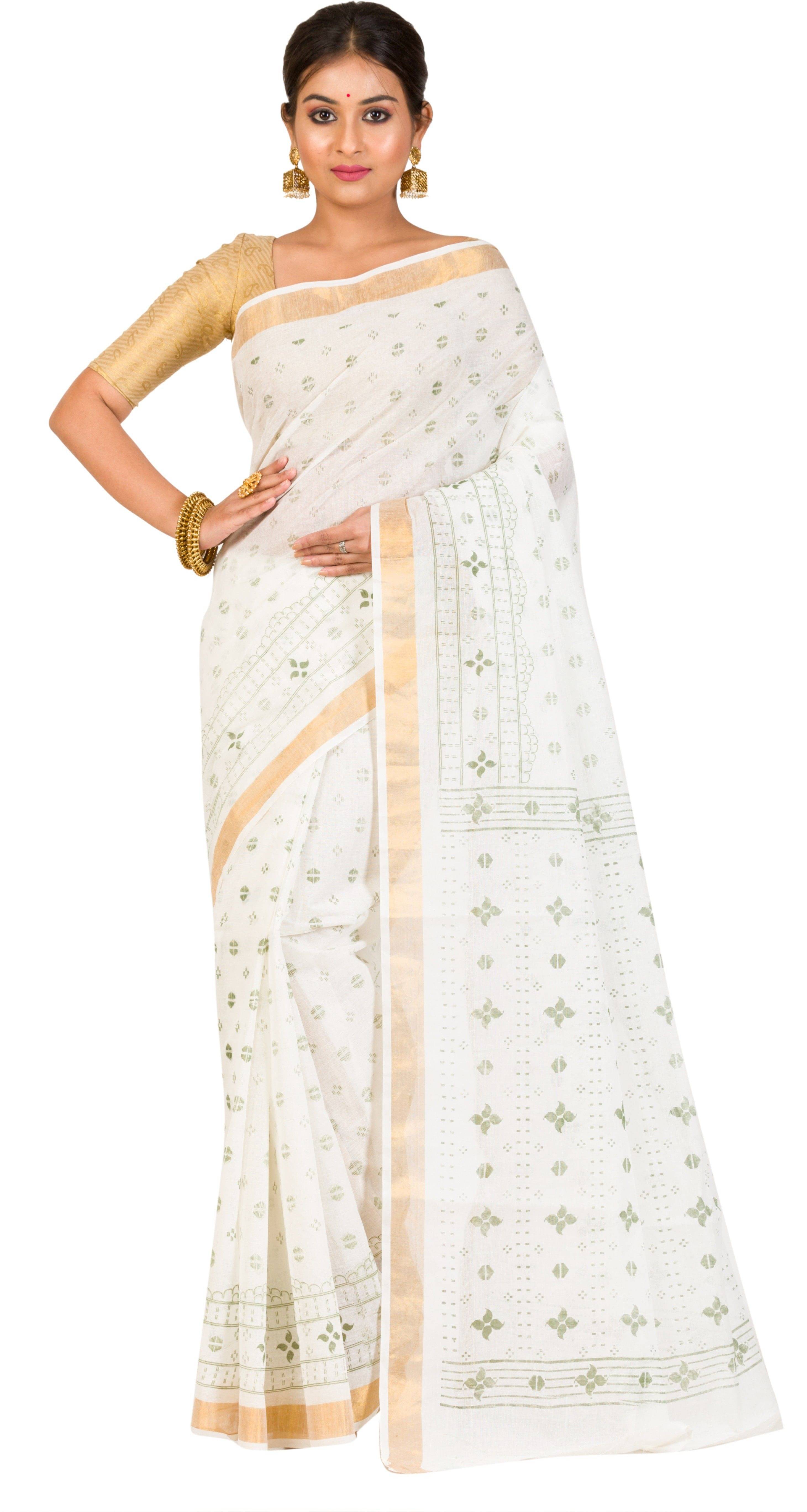     			RAJ SAREE HOUSE Cotton Self Design Tant Saree Without Blouse Piece ( White )