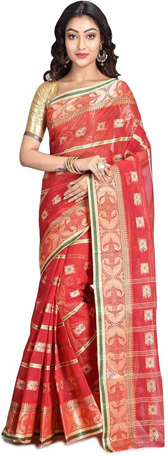     			RAJ SAREE HOUSE Cotton Self Design Tant Saree Without Blouse Piece ( Red )