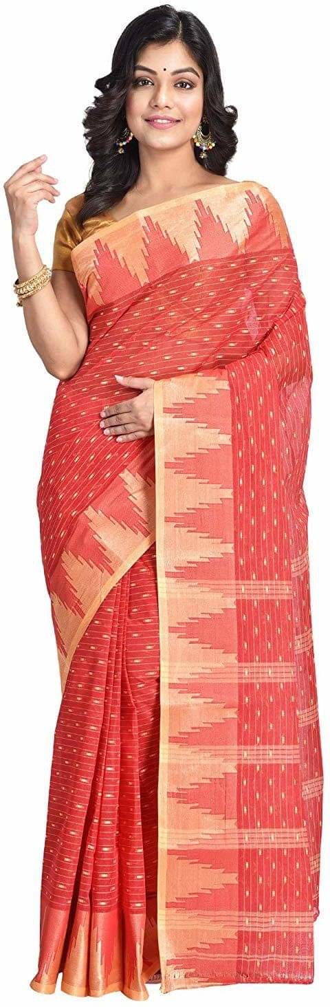 RAJ SAREE HOUSE Cotton Self design Tant Saree Without Blouse Piece ( Red )     			RAJ SAREE HOUSE Cotton Self design Tant Saree Without Blouse Piece ( Red )